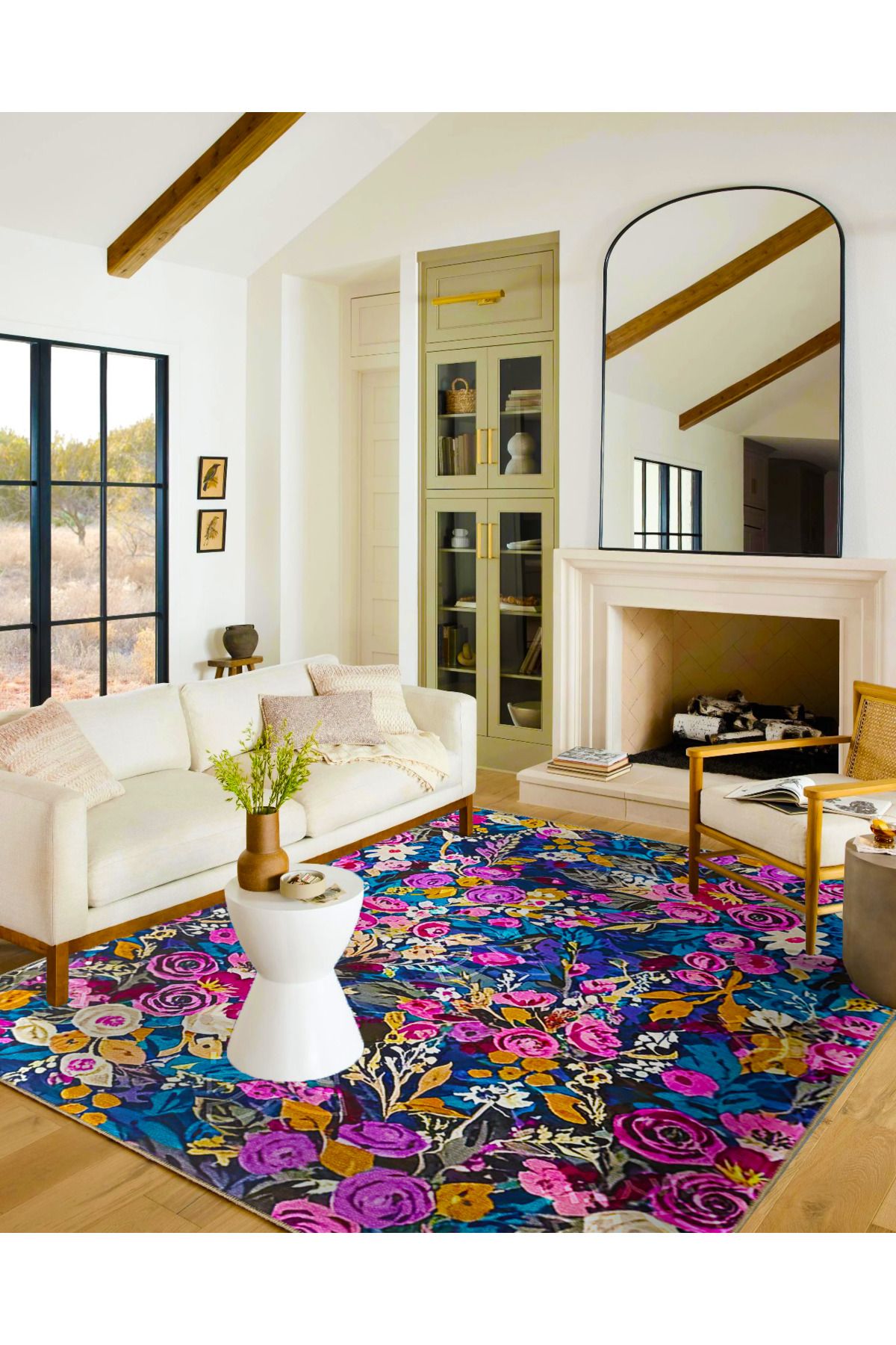 Botanik Mor Desenli Dokuma Taban ve Yıkanabilir Halı MYTH34