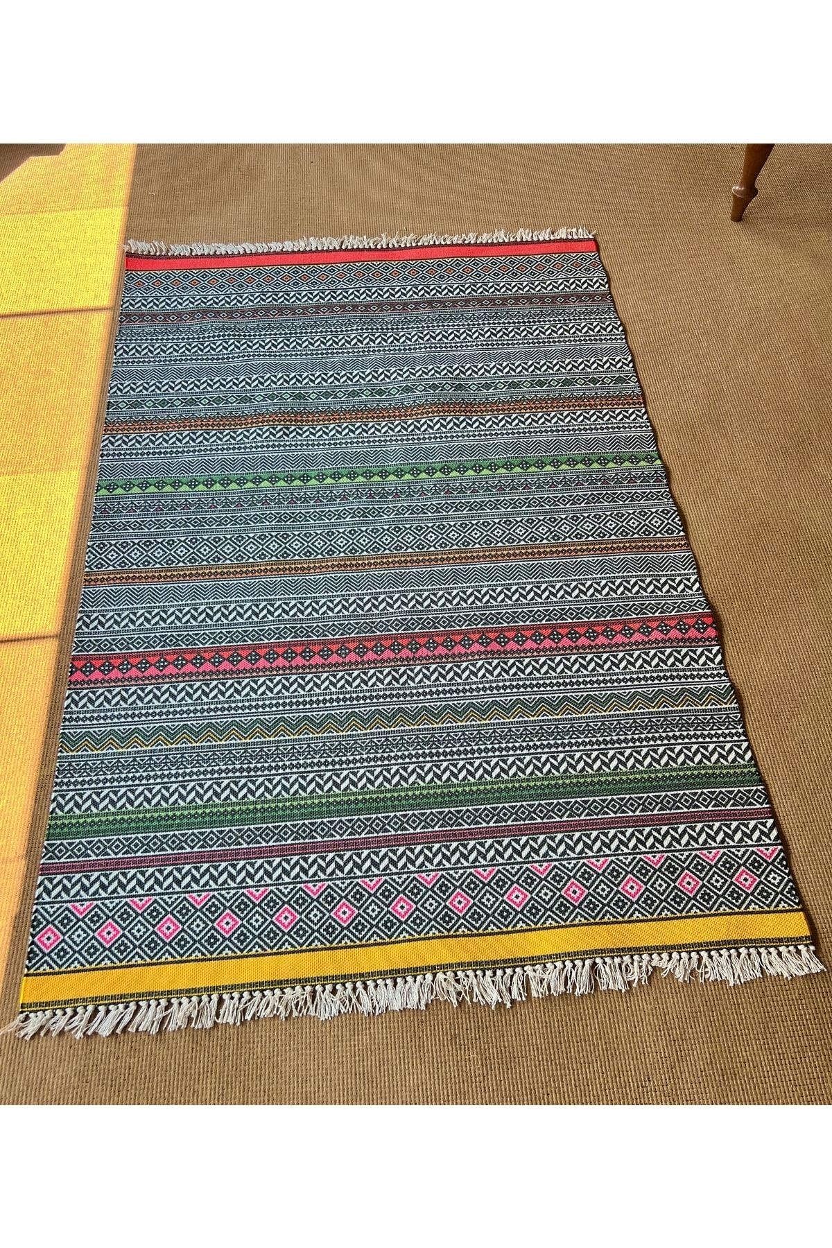 Cotton 557 Etnik Desenli Dokuma Taban Çok Renkli Kilim