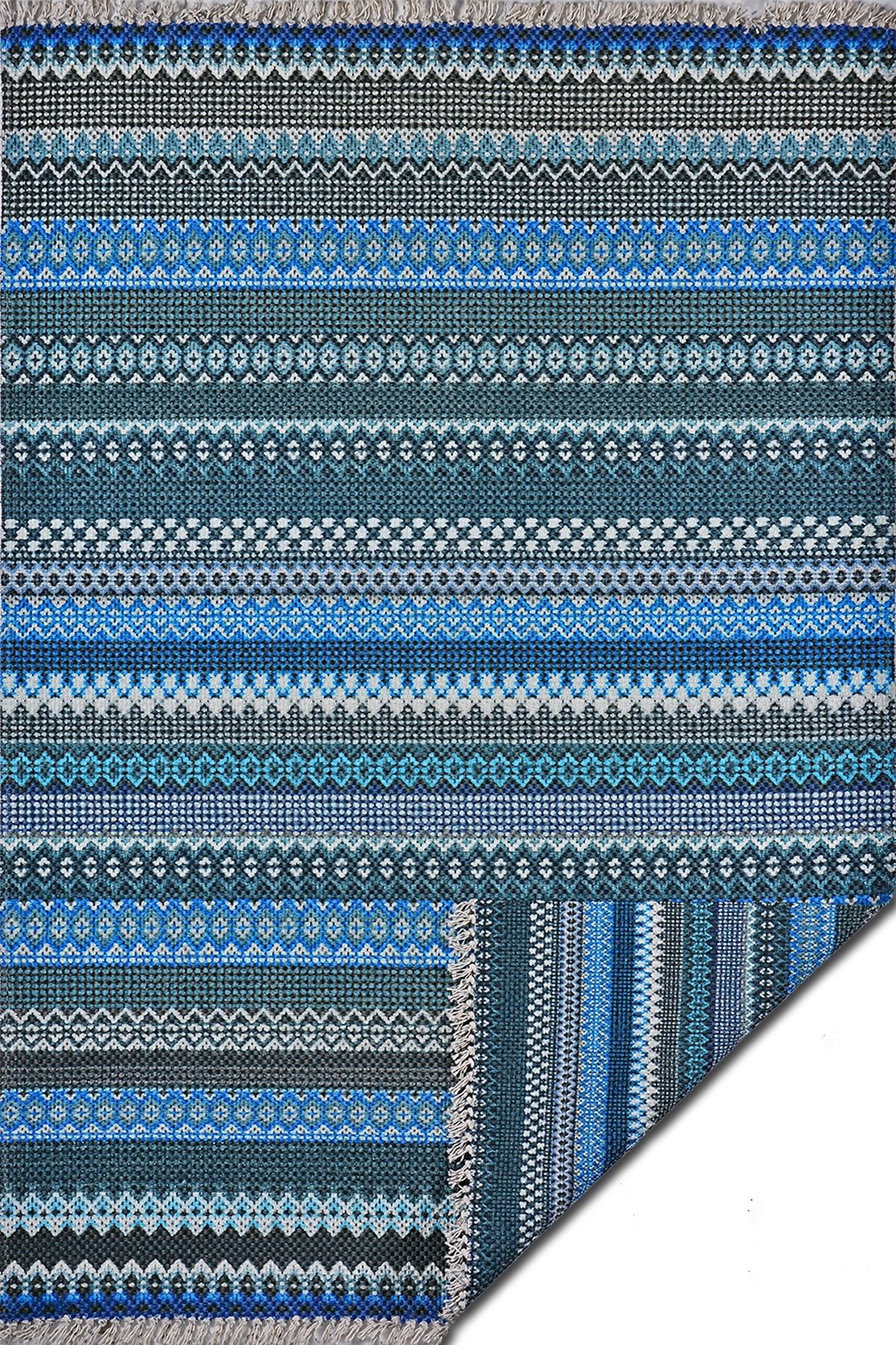 Alara Blue 3206 Çift Taraflı Mavi Lacivert Tonlarında Çift Taraflı Kilim