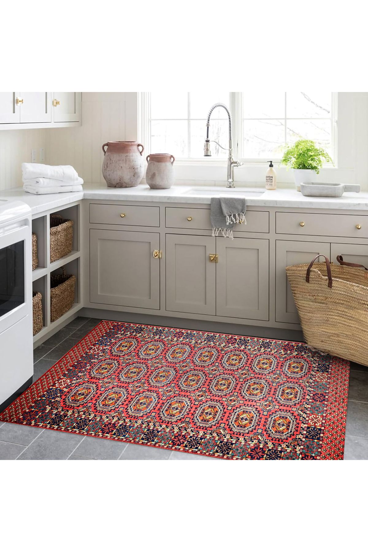 Mete Koleksiyonu Koyu Temalı Etnik Motifler ve Geleneksel Desenli Vintage Dekoratif Halı 12