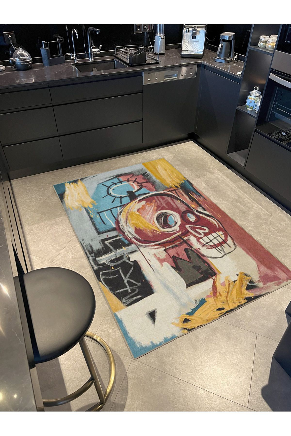 Kuru Kafa Desenli Çok Renkli Yıkanabilir Dekoratif Halı miravip8058