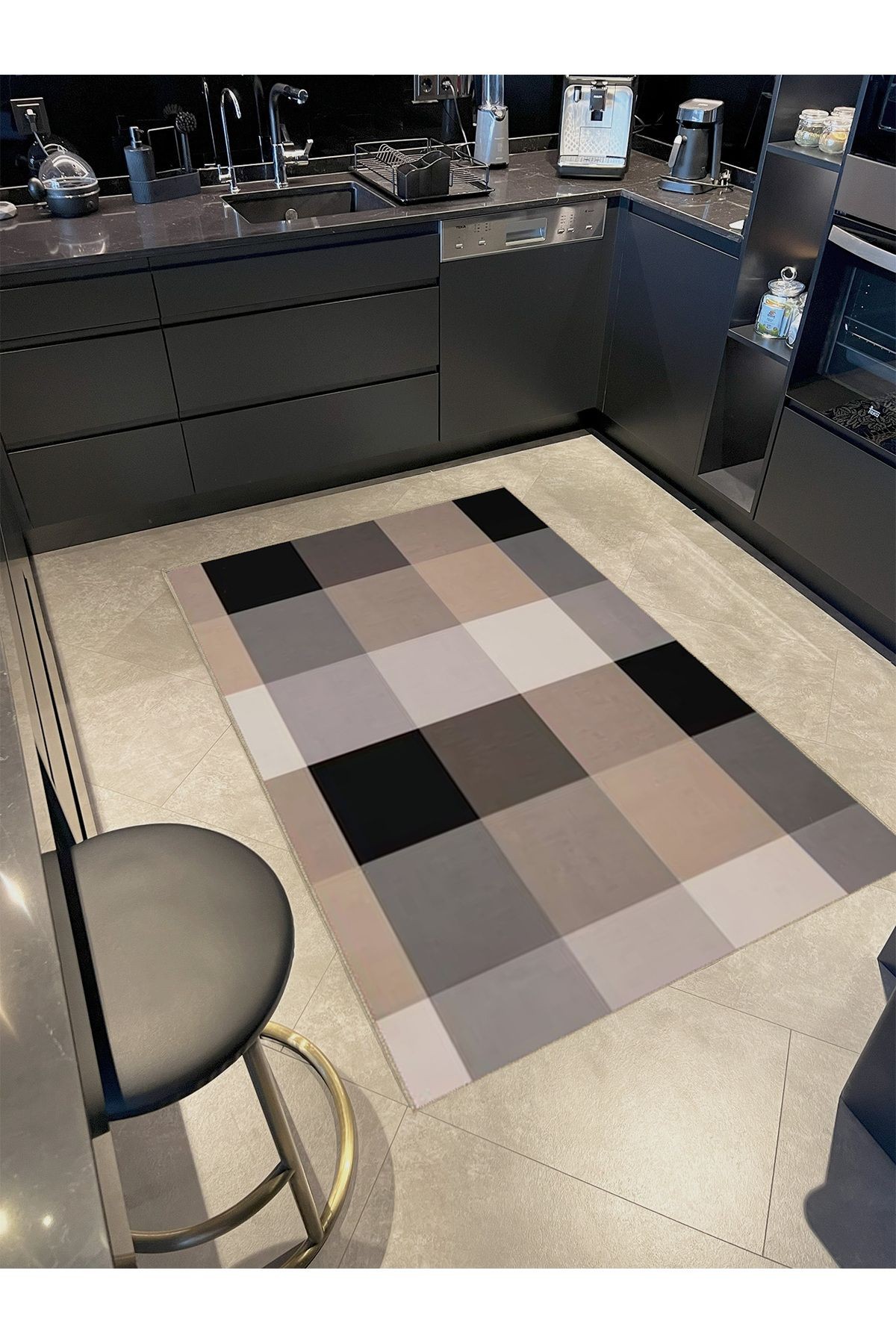 Ametist Serisi Gri Kahve Tonlar Patchwork Detay Desenli Dokuma Taban Modern Dekoratif Halı ametist28