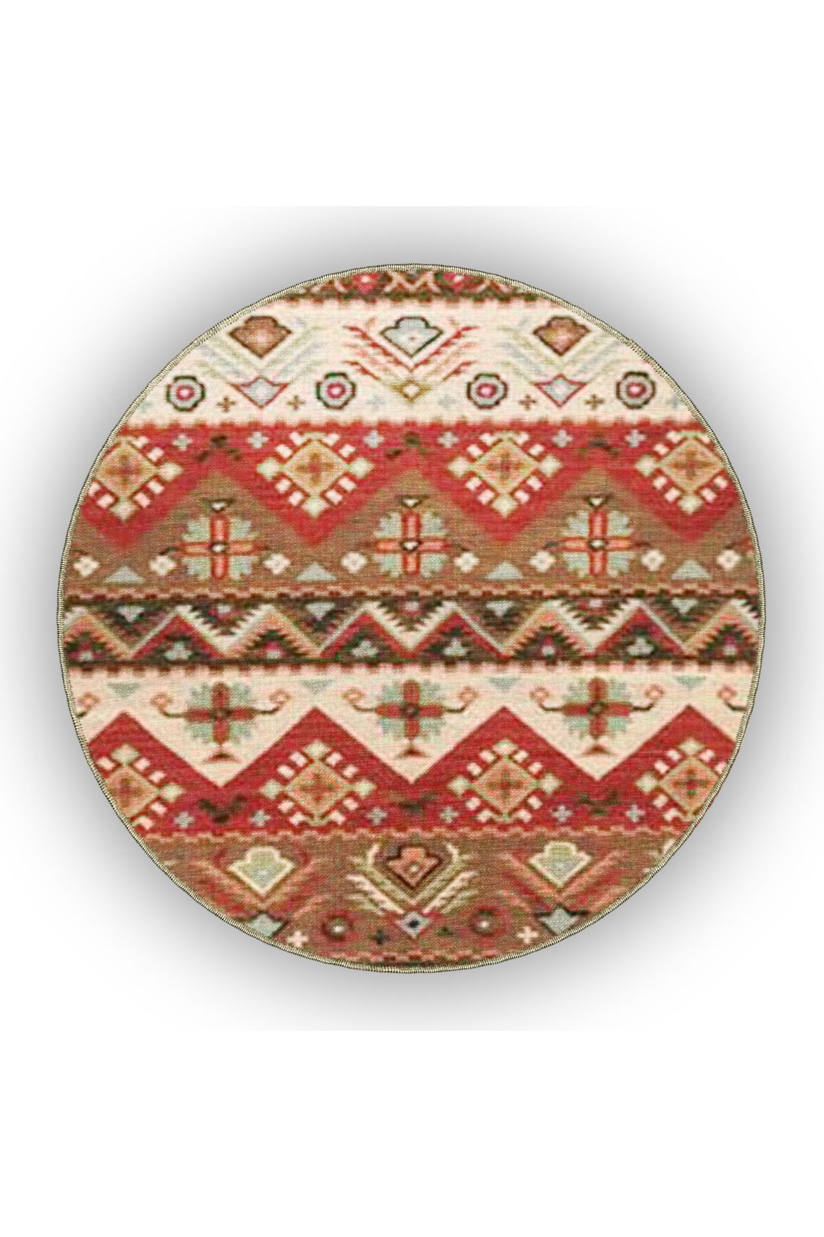 Kırmızı Kahverengi Temalı Geleneksel Motif Desenli Etnik Vintage Dekoratif Halı 5011