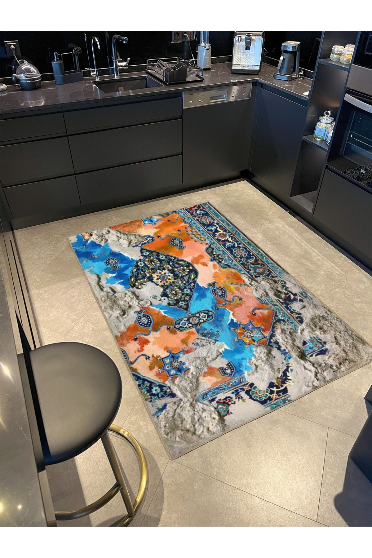 Mor Fırça Boyalı Geleneksel Desenli Dokuma Taban Halı ve Yıkanabilir Halı aloha158