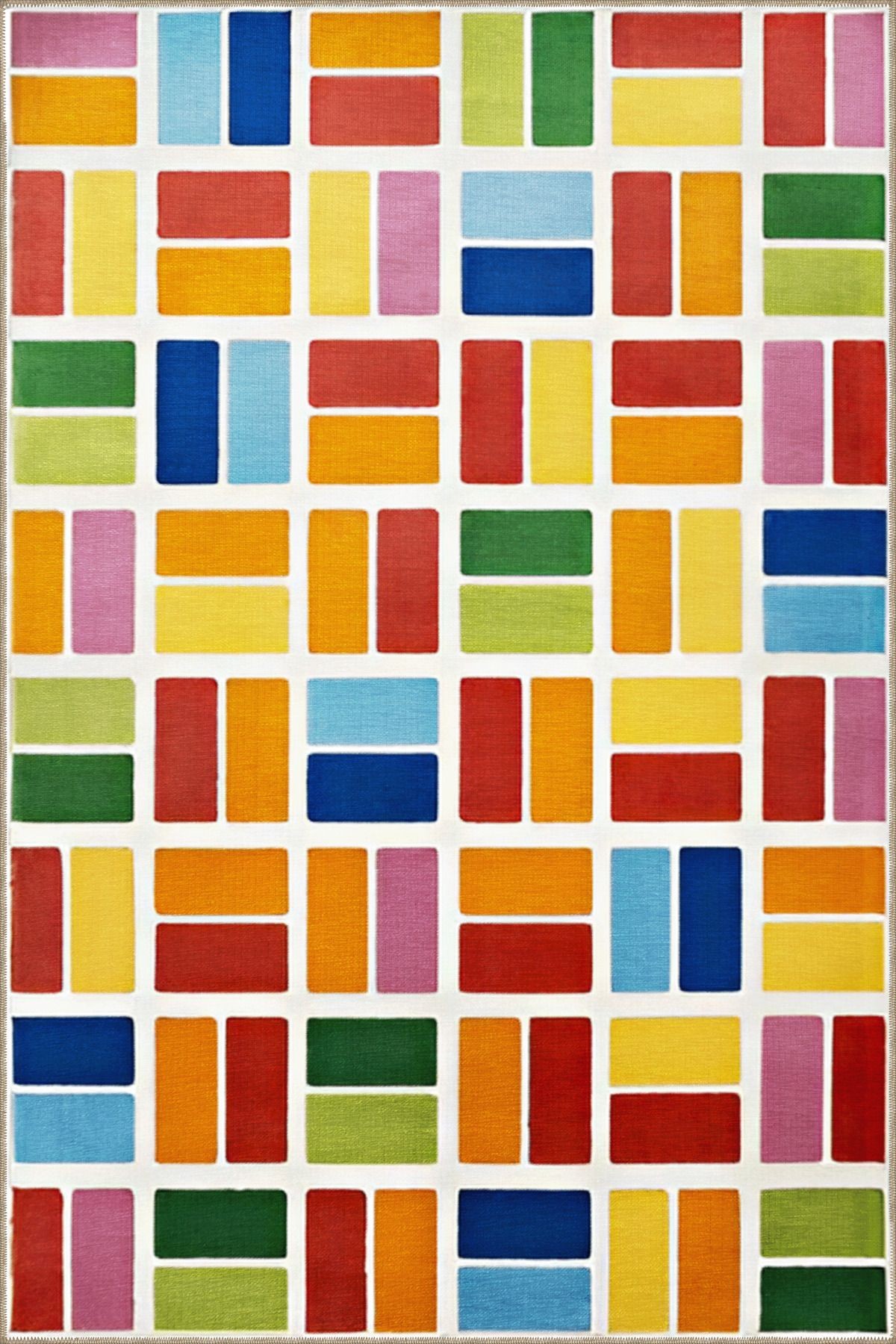 Çok Renkli Ayrık Geometrik Kare Şekil Desenli Kreatif Modern Dekoratif Halı 2013