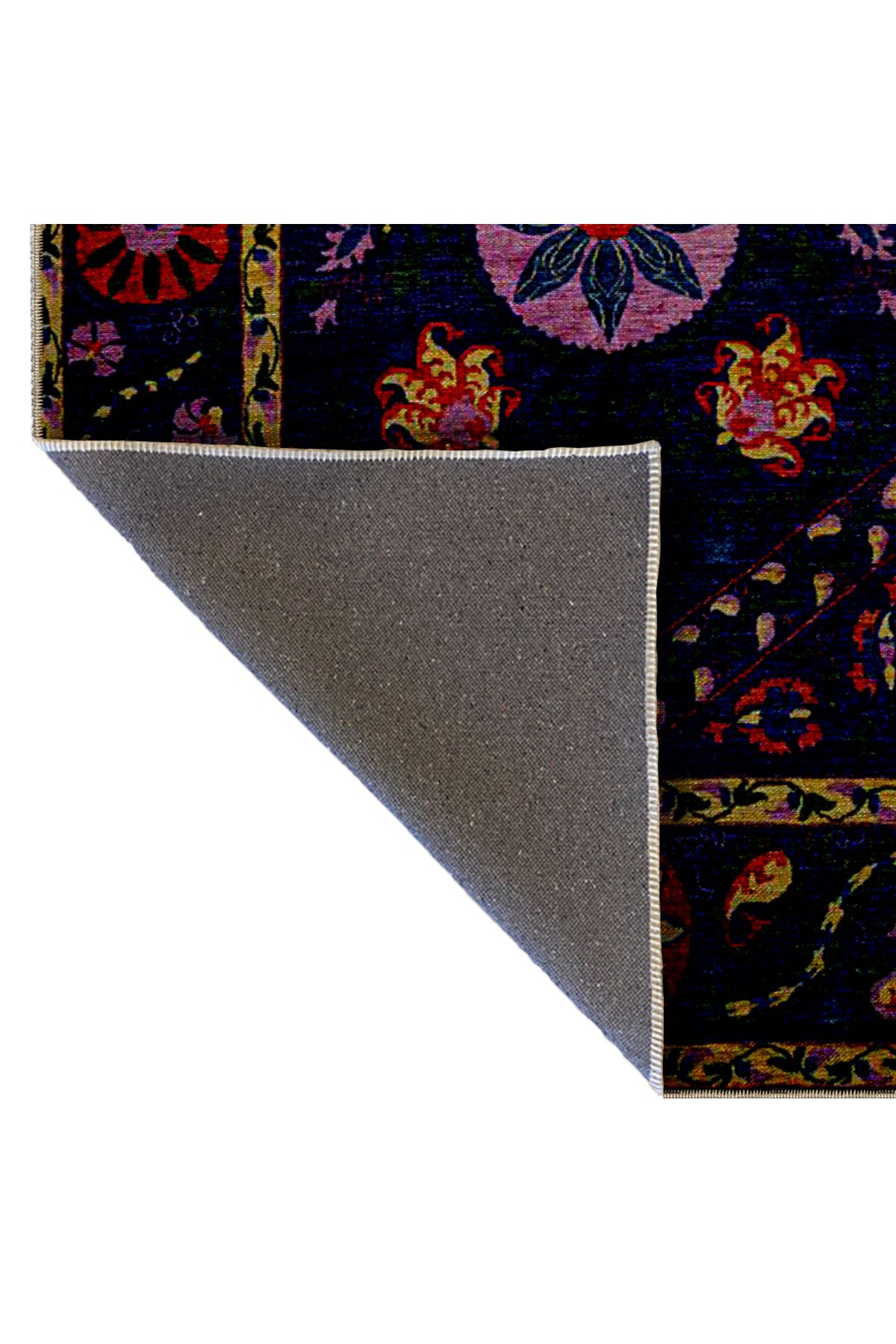 Sarı Bordür Detaylı Antik Tasarım Serisi Mor Desenli Vintage Dekoratif Halı antik48