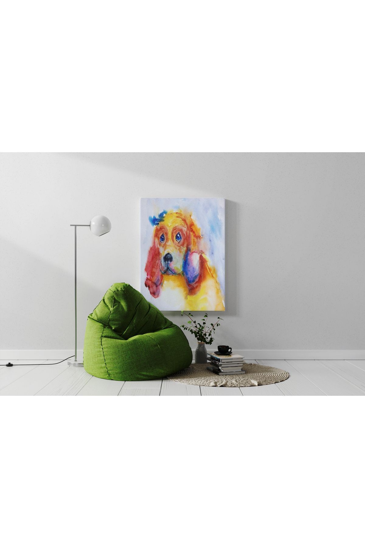 Kanvas Tablo Hayvan Karışık Renkli Üzgün Köpek Renkli Desenli Renkli Temalı Modern Tablo