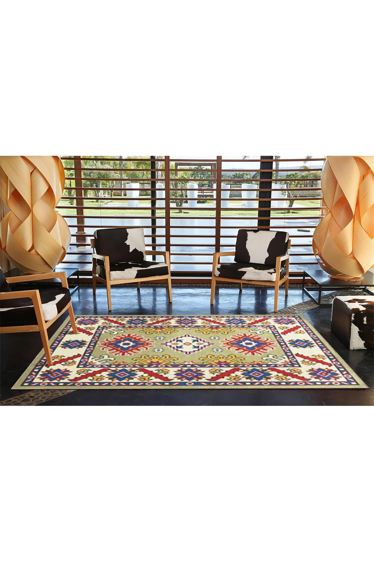 Kahverengi ve Mavi Geometrik Dekoratif Halı 4141