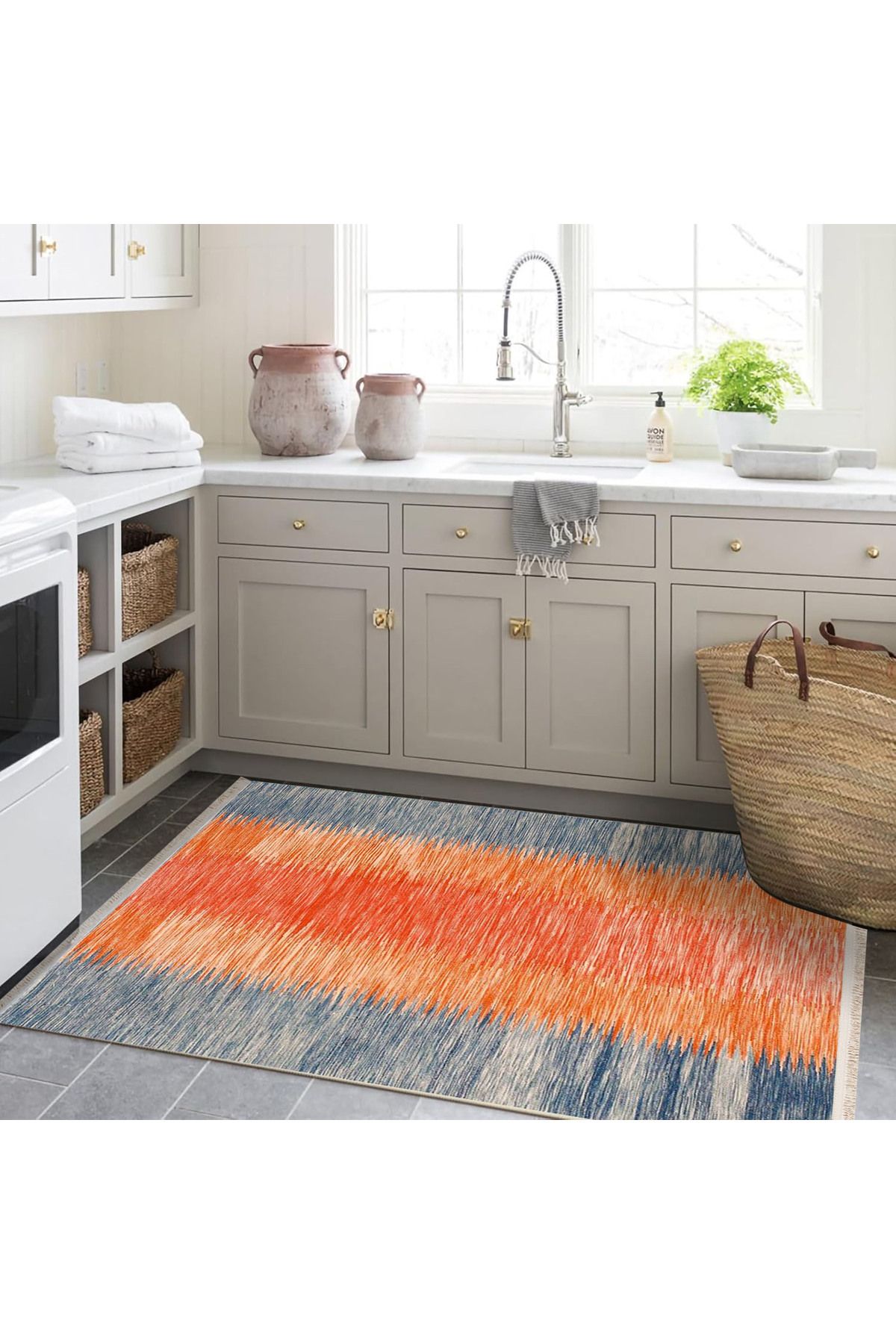 Güney Koleksiyonu Mavi Turuncu Temalı Soyut Desenli Modern Dekoratif Halı 41