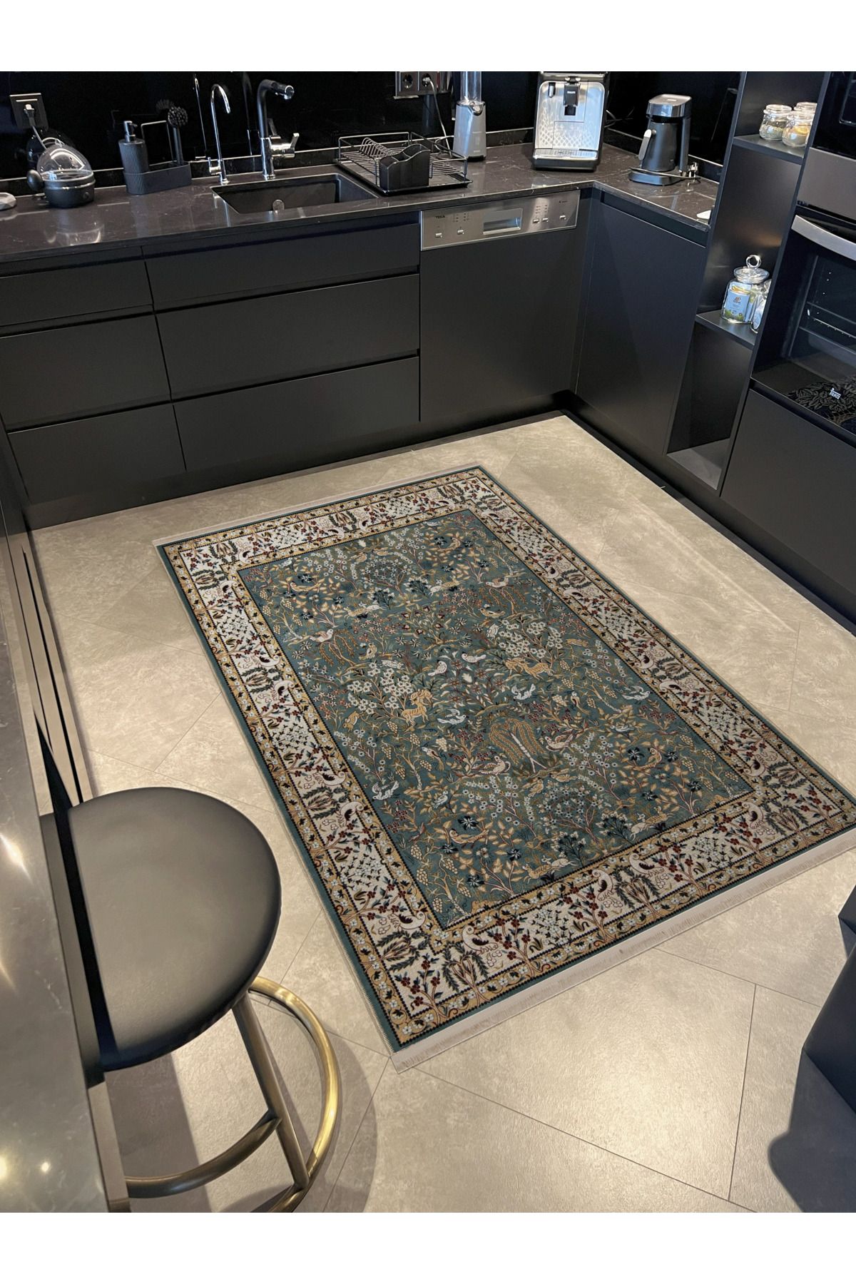 Çok Renkli Geleneksel Motif Kuş ve Çiçek Desenli Kreatif Vintage Dekoratif Halı 2882