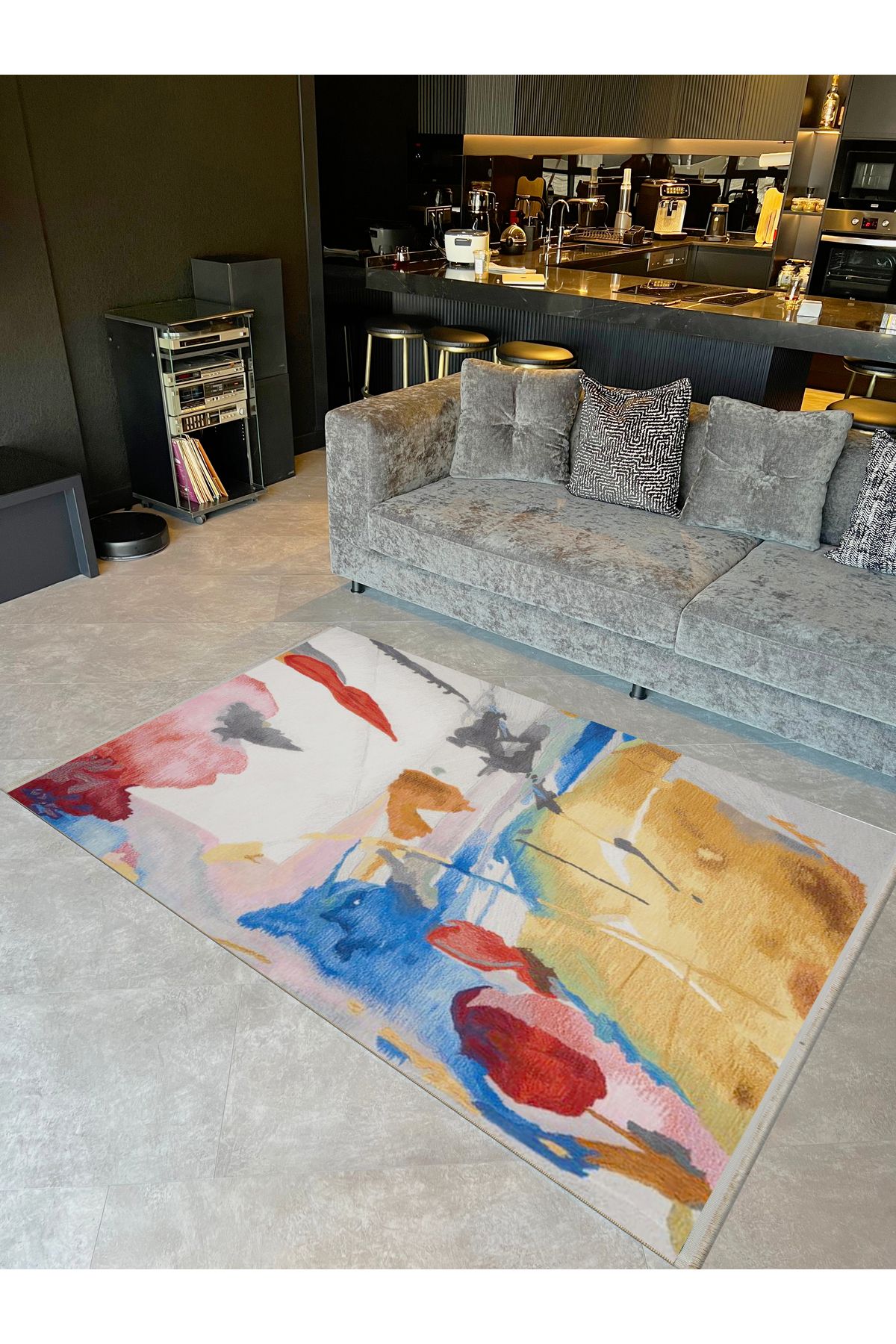 Güney Koleksiyonu Çok Renkli Soyut Çiçek Desenli Modern Dekoratif Halı 16