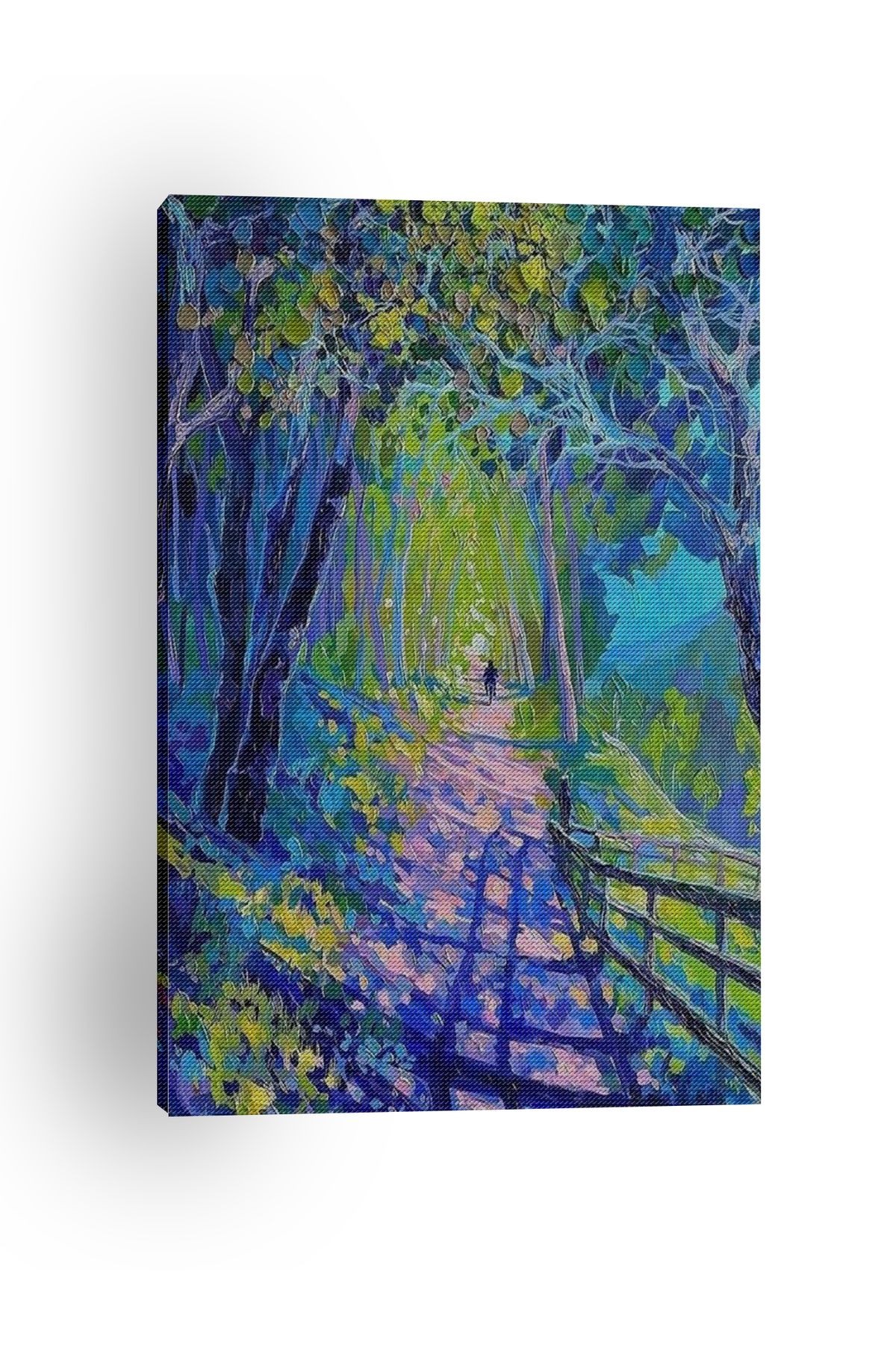 Kanvas Tablo Yol Ağaç Çayır Çimen Desenli Modern Tablo