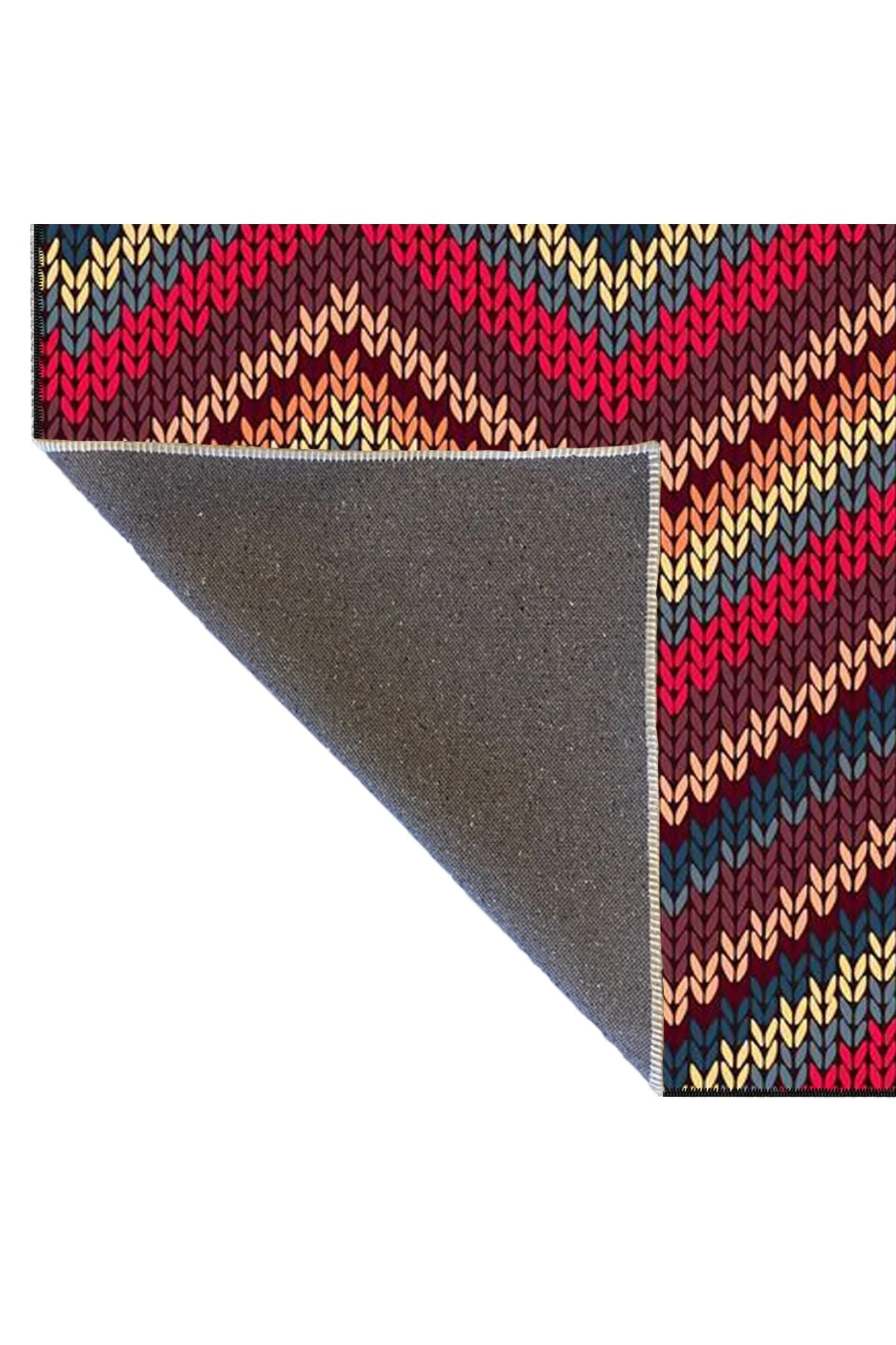 Kırmızı Pembe Turuncu Tonlarda Çapraz Çizgili Desenli Dokuma Taban Yıkanabilir Halı miravip9169