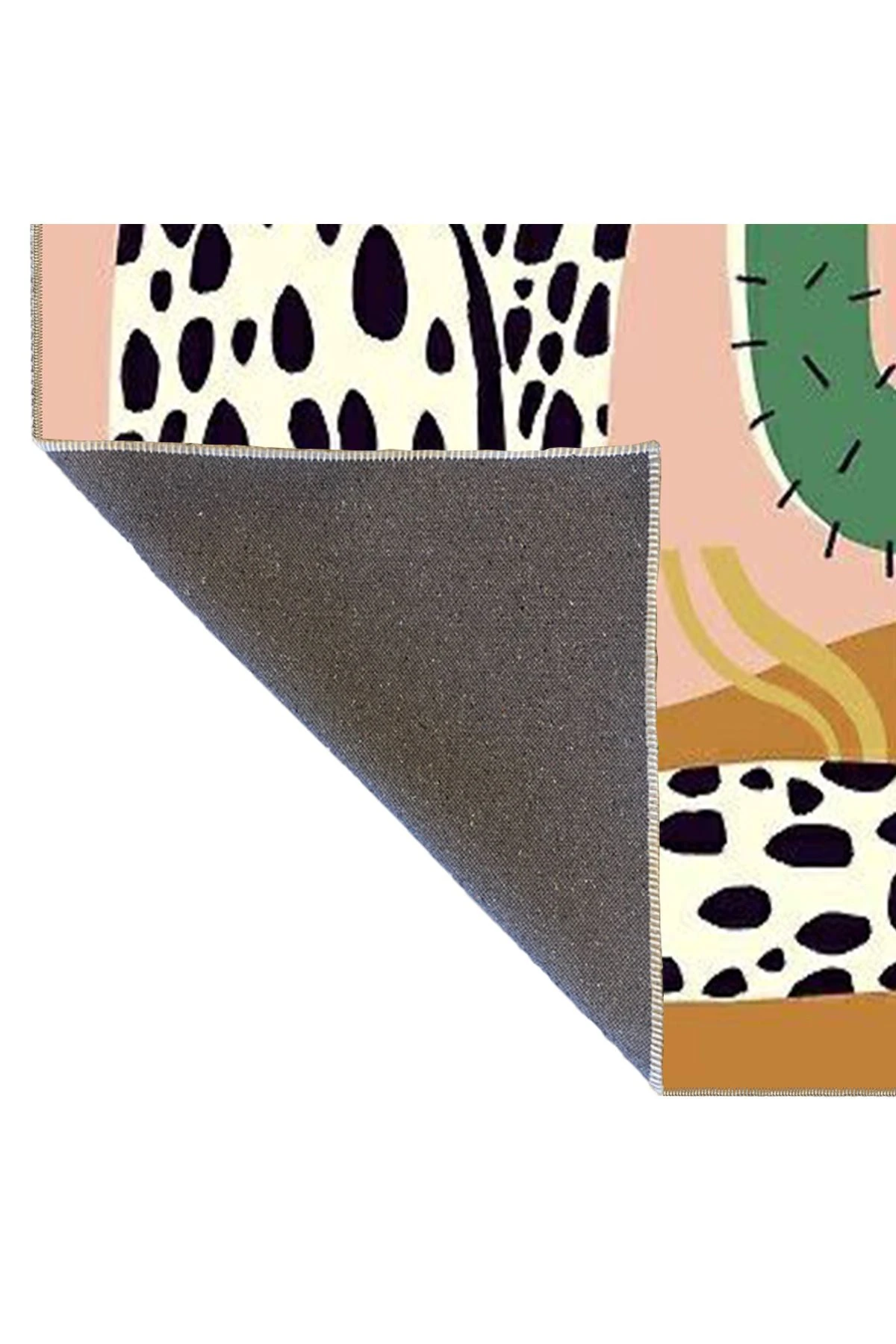 Pembe Renk Temalı Kaktüs ve Kedi Desenli Halı 3714