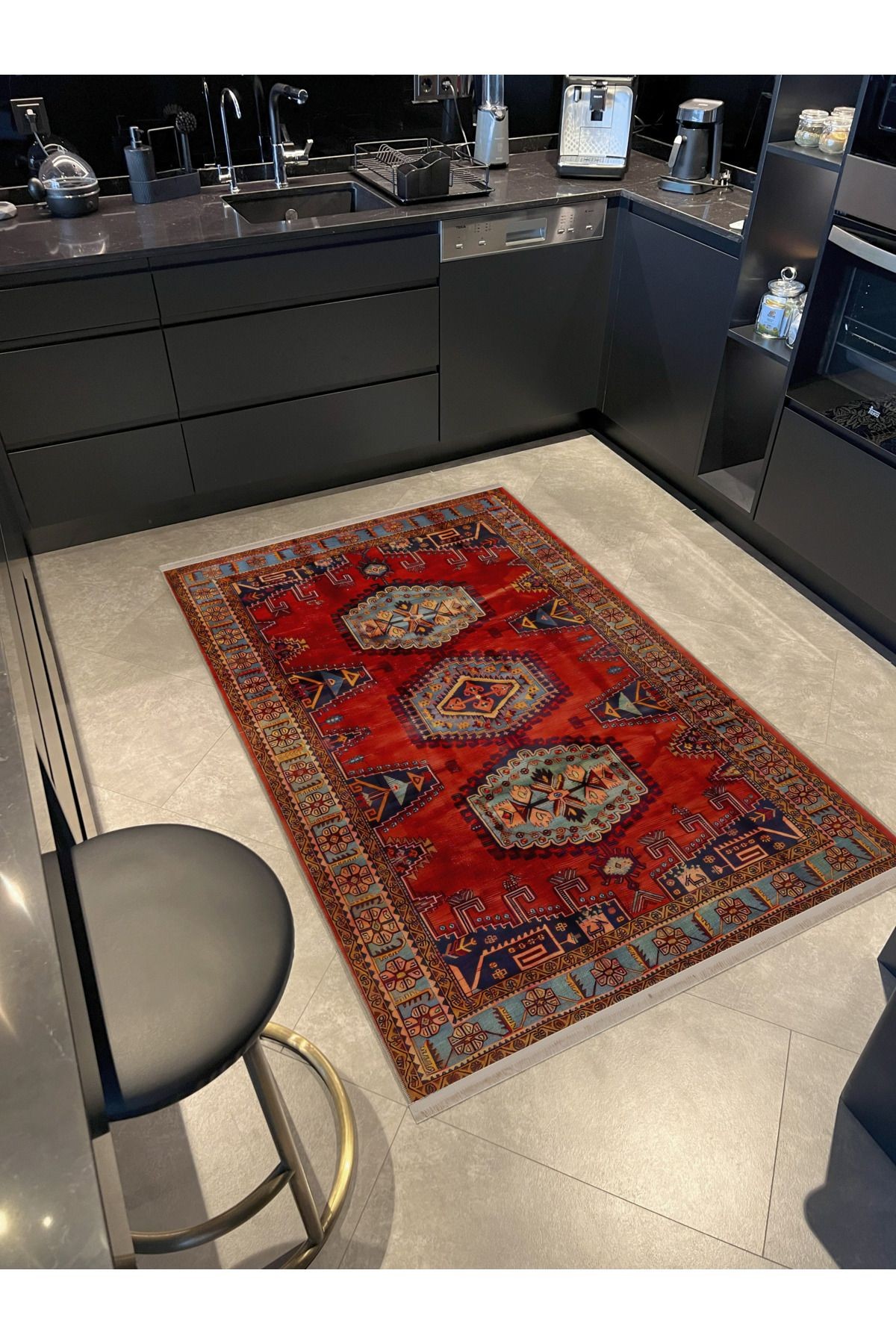 Berlin Turuncu Temalı Çok Renkli Geleneksel Motif Etnik Desenli Vintage Dekoratif Halı berlin2411