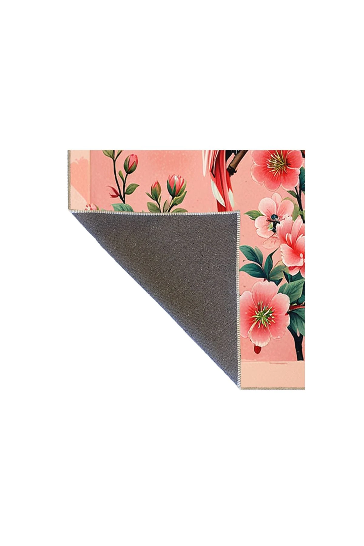 Paris Koleksiyonu Pembe Temalı Sarmaşık Çiçek ve Kuş Desenli Modern Dekoratif Halı 71