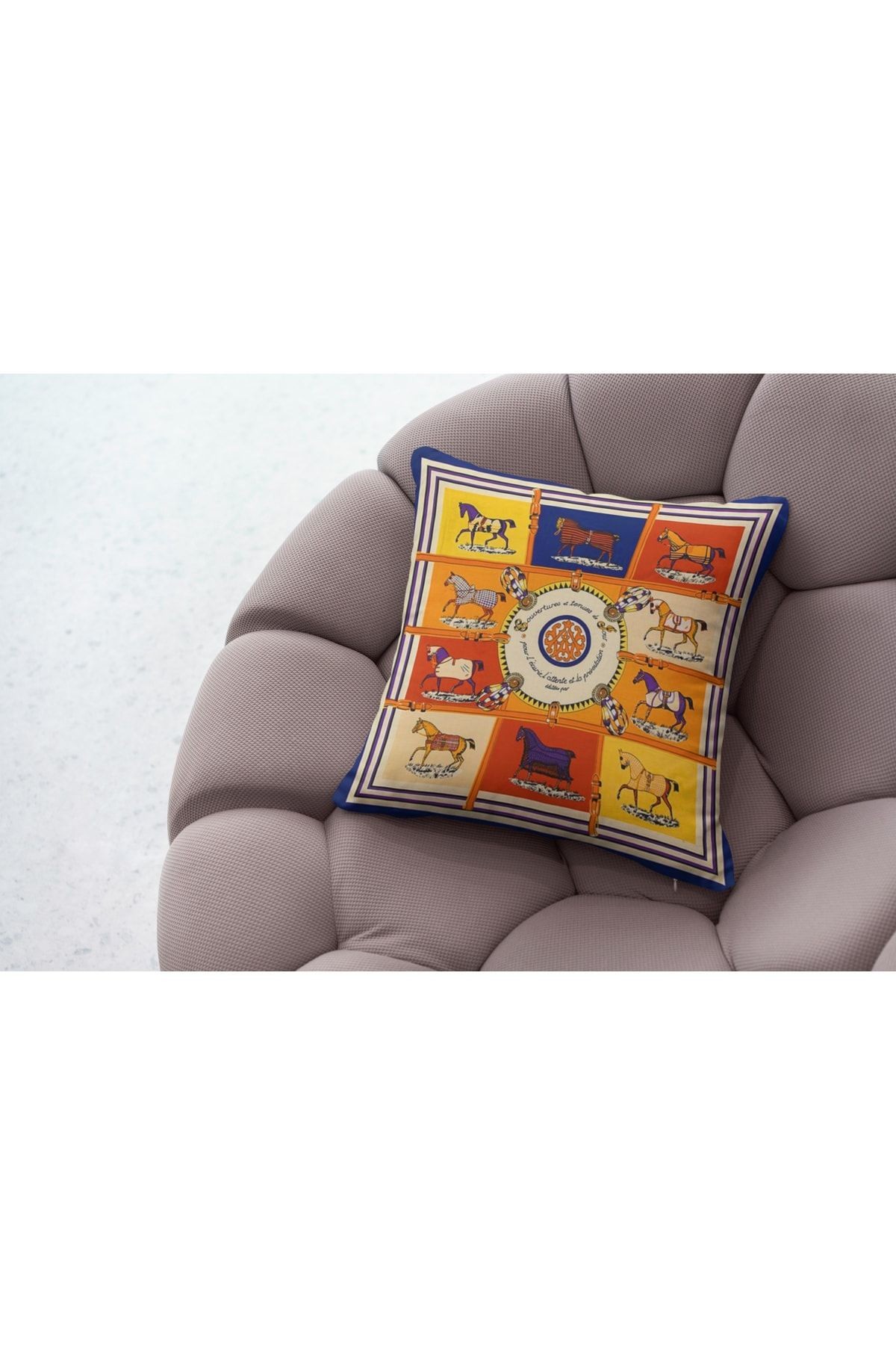 Kırlent Sarı Mavi Turuncu Krem Atlar Temalı Kırlent Kılıfı Pillow45