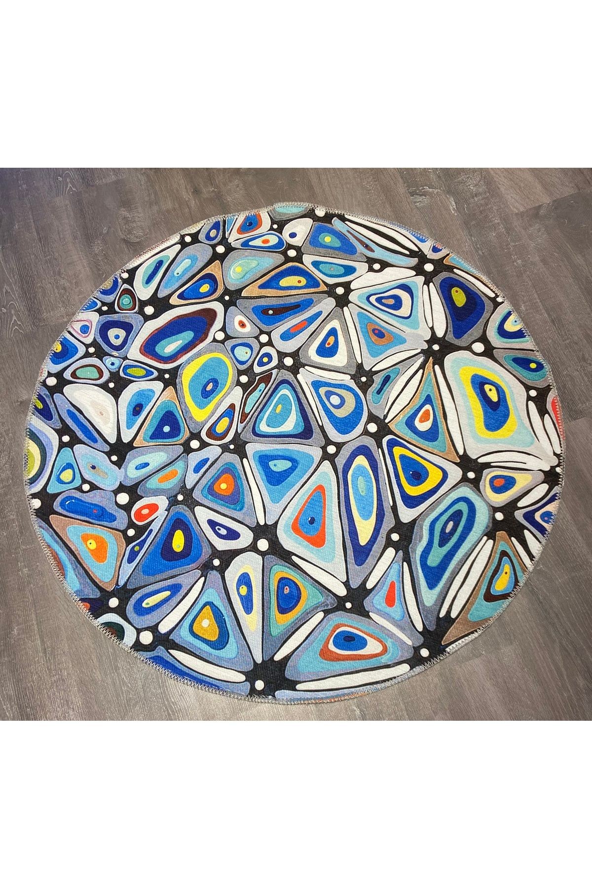 Renkli Mira Soyut Desenli Çok Renkli Dekoratif Yıkanabilir Yuvarlak Halı 841