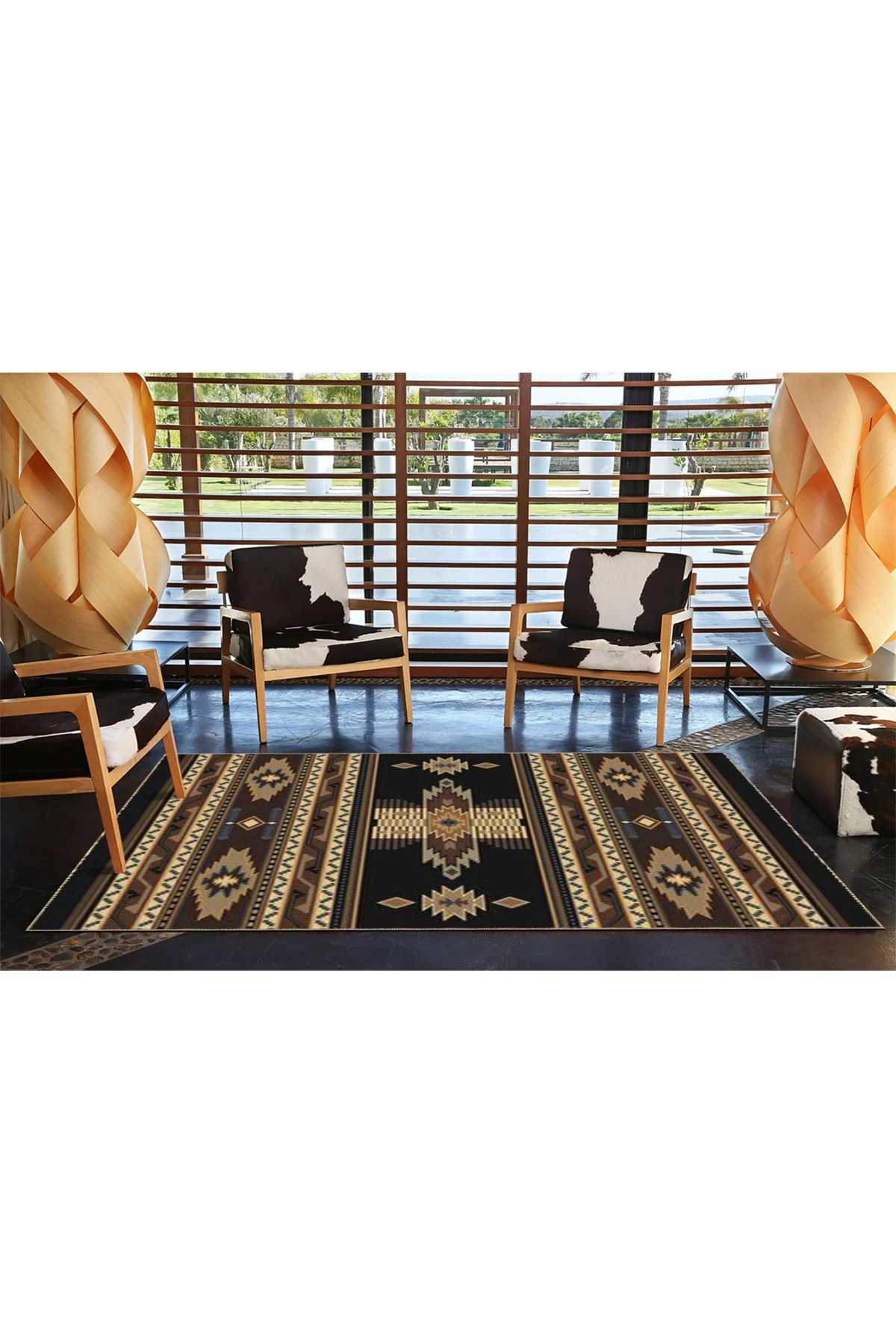 Siyah ve Kahverengi Tonlarında Vintage Dokuma Taban Halı 3763