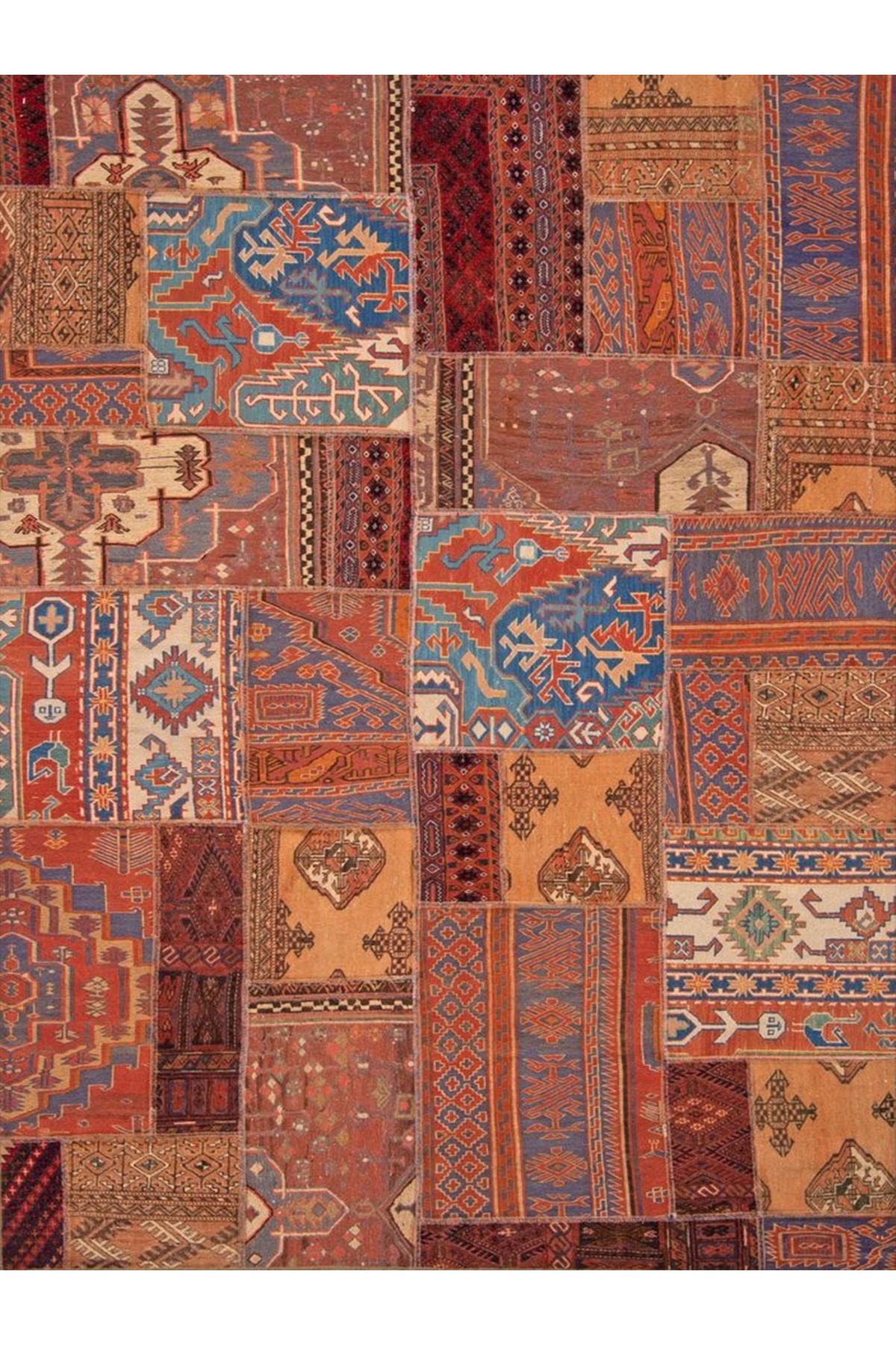 Cansu Koleksiyonu Patchwork Görünümlü Kahverengi Tonlarda Dokuma Taban Modern Dekoratif Halı cansu05