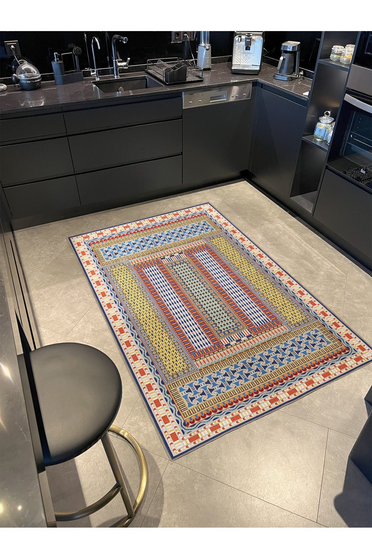 Çok Renkli Geleneksel Motif Etnik Desenli Vintage Dekoratif Halı 3442