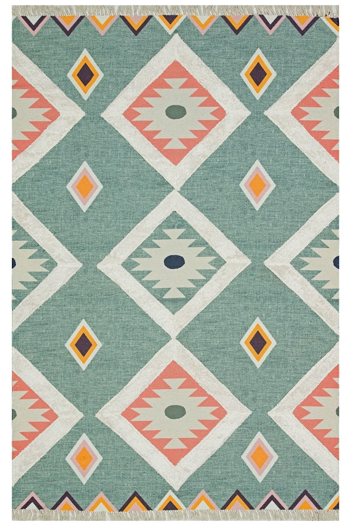 Rustik Green 4018 Çok Renkli Modern Kilim