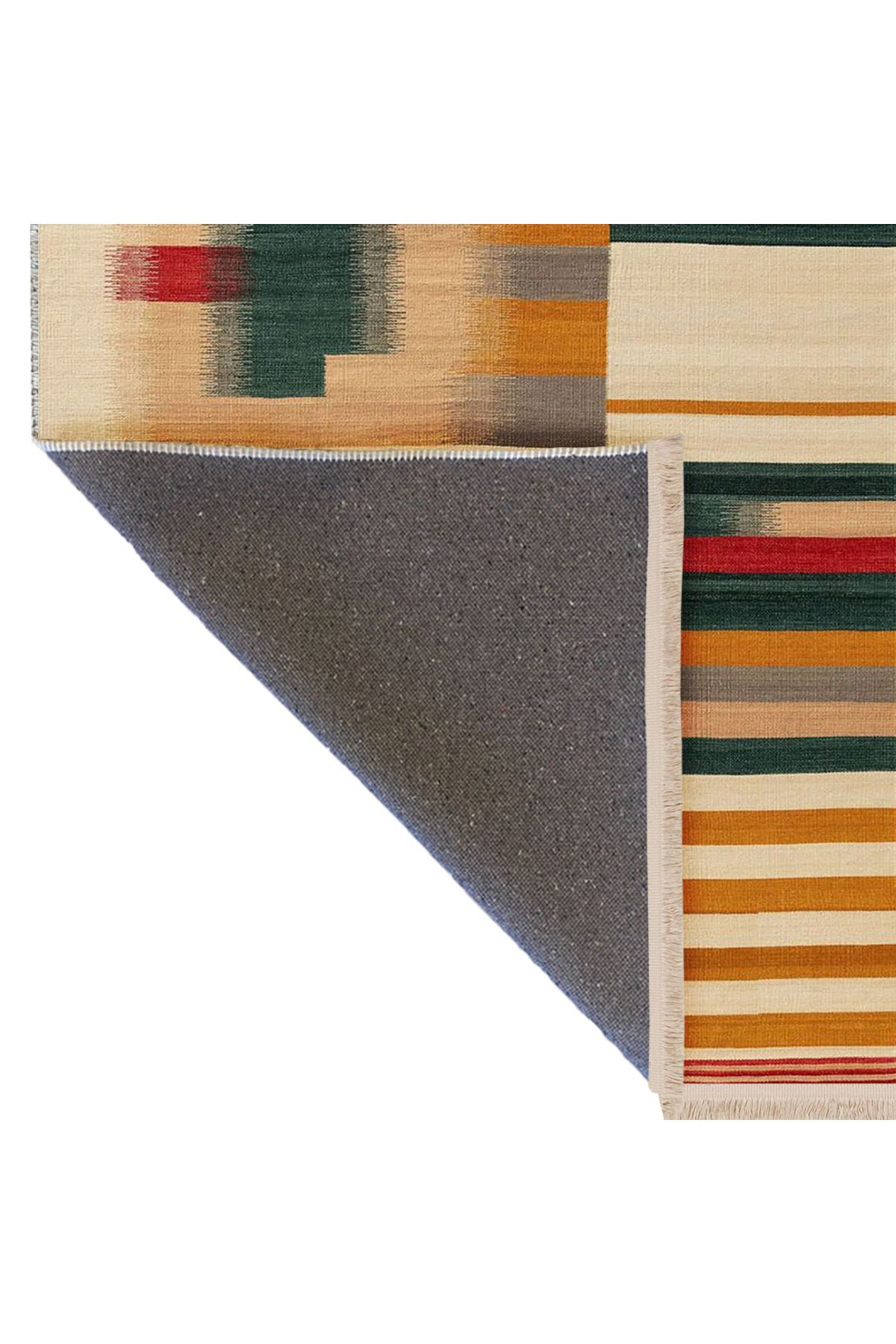 Melek Koleksiyonu Çok Renkli Çizgiler Desenli Dokuma Taban Modern Dekoratif Halı melek31