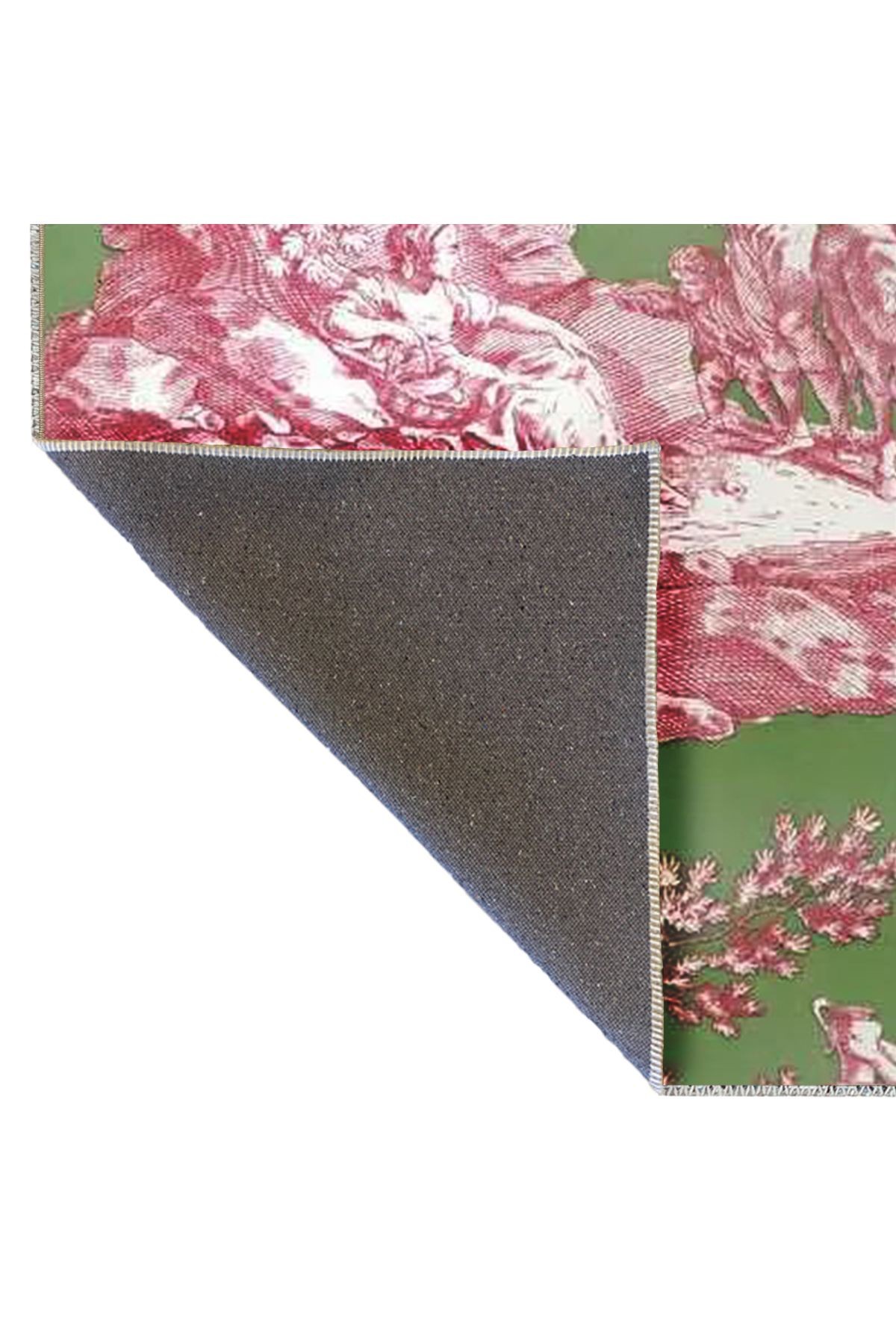 Tuğrul Koleksiyonu Yeşil Tema Pembe At ve İnsan Figürü Desenli Dokuma Taban Modern Dekoratif Halı 22