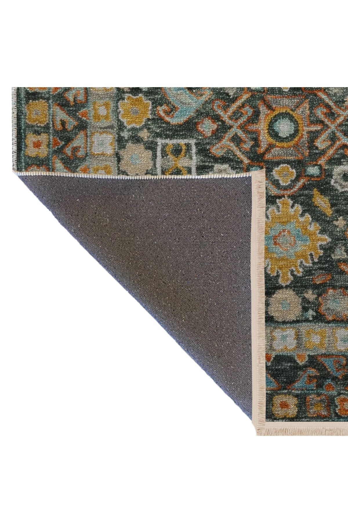 Sarı Yeşil Temalı Çok Renkli Geleneksel Motif Çiçek Desenli Vintage Dekoratif Halı 2901