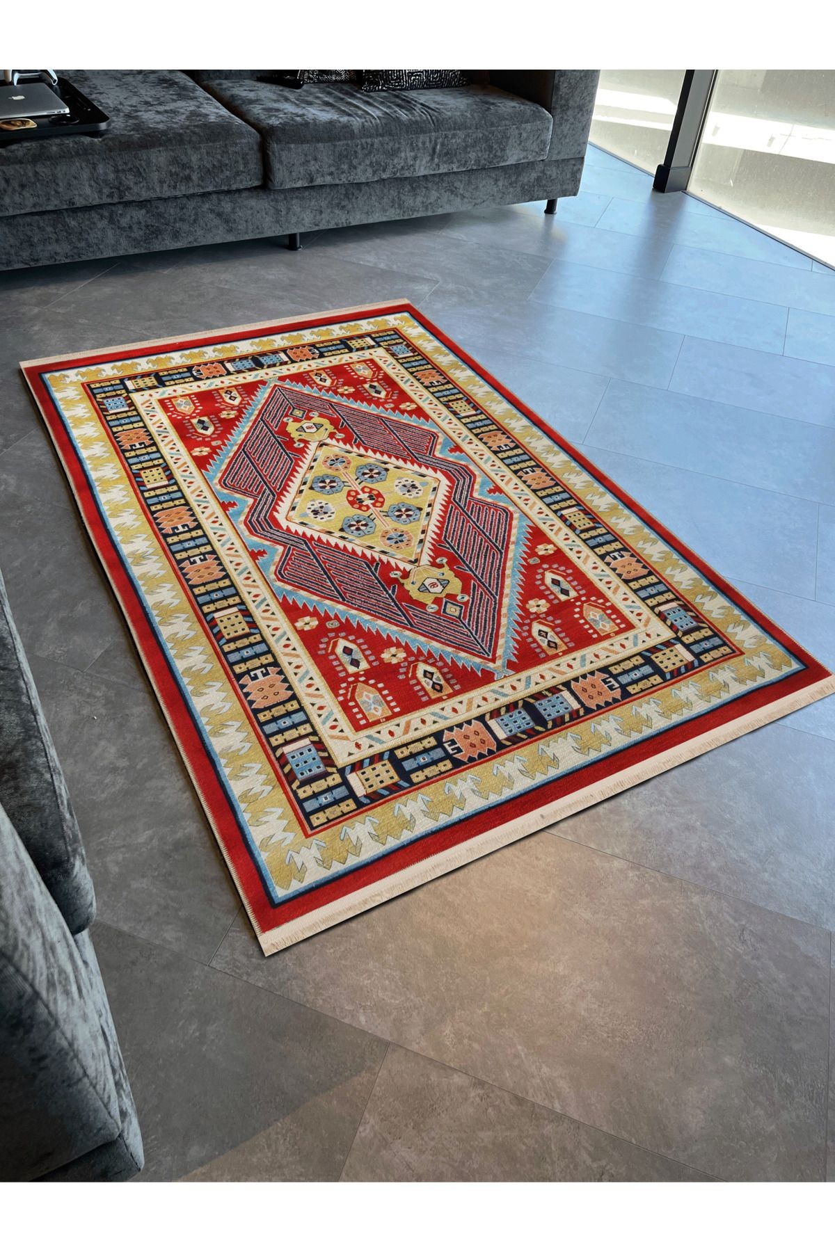 Açık Ton Çok Renkli Geleneksel Motif Çiçek Desenli Vintage Dekoratif Halı 2446