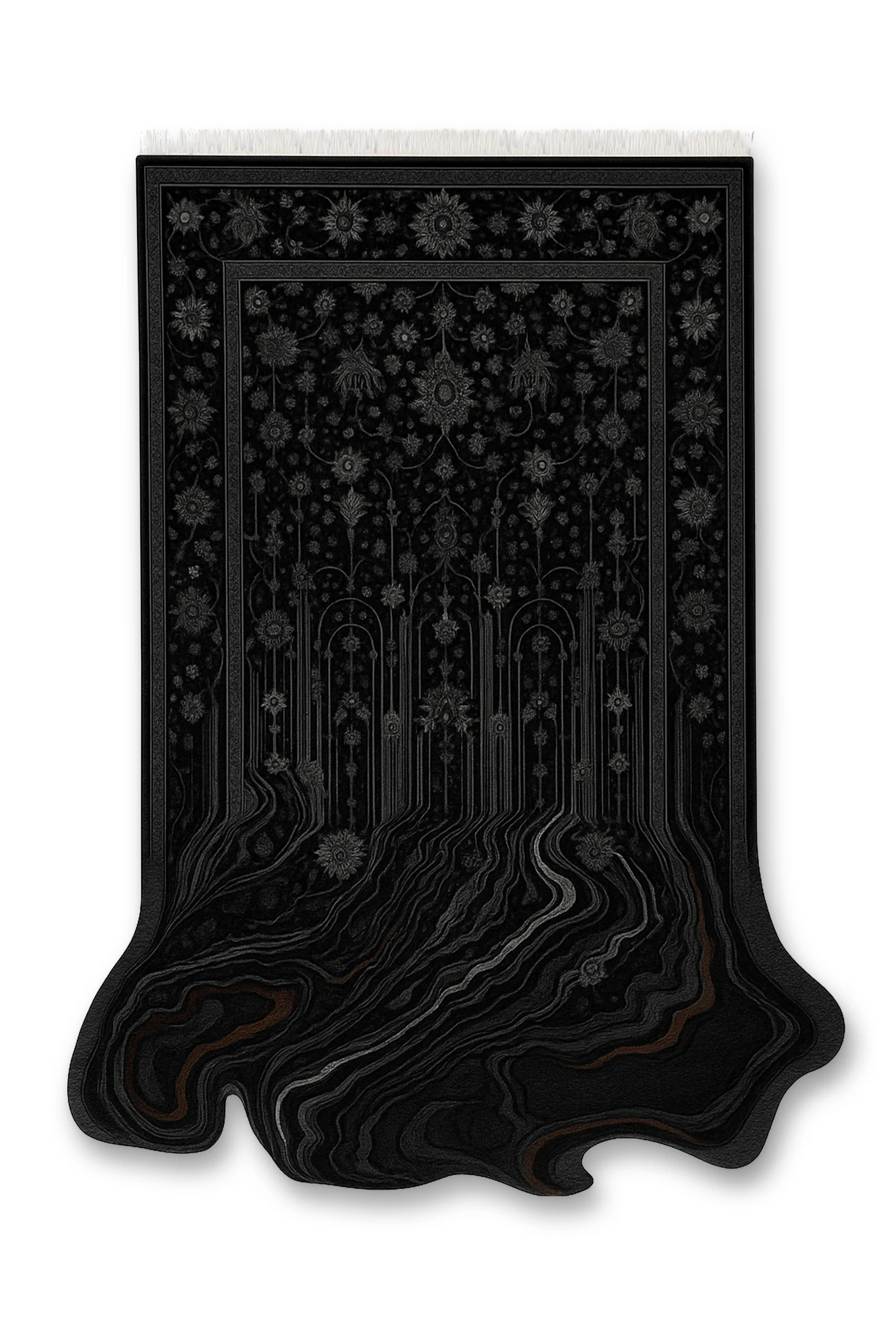 MOSSO Siyah Temalı Çiçekli ve Soyut Dalgalı Desenli Dokuma Taban Modern Dekoratif Halı mosso1011