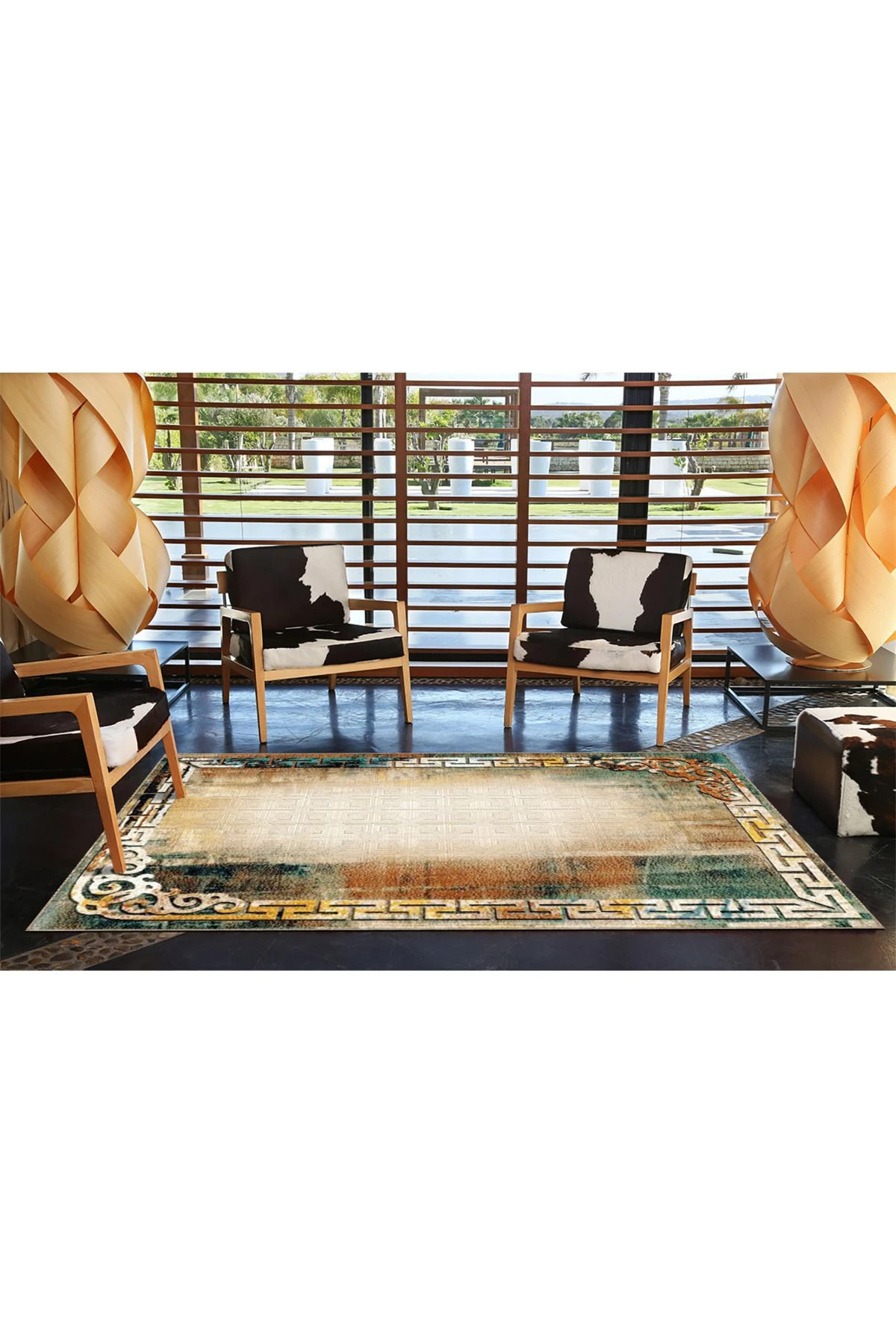 Çerçeveli Krem Siesta Motifli Geleneksel Dokuma Taban Yıkanabilir Halı miravip9117