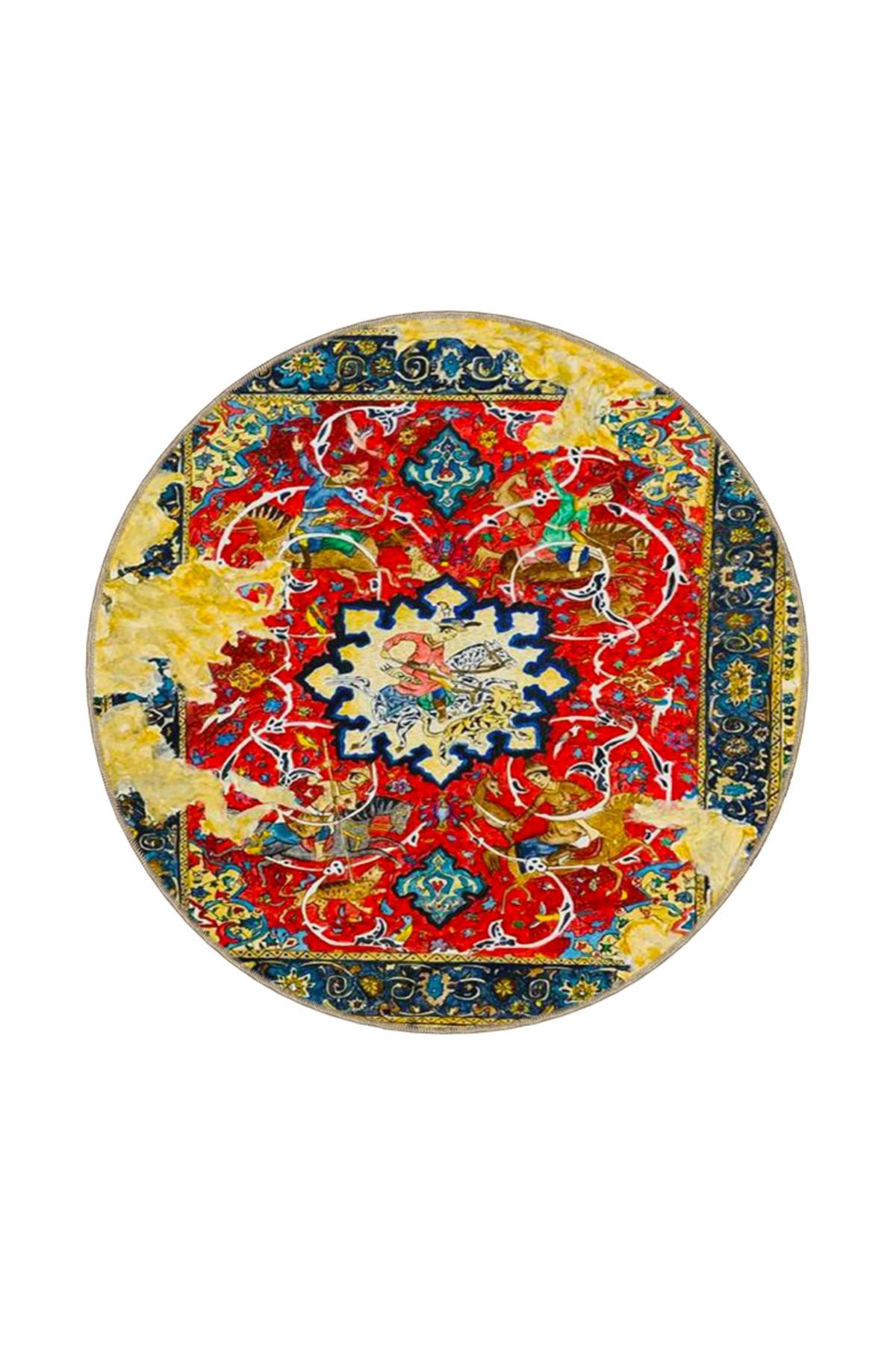Kırmızı Sarı Boyalı Geleneksel Desenli Dokuma Taban Halı ve Yıkanabilir Halı aloha160