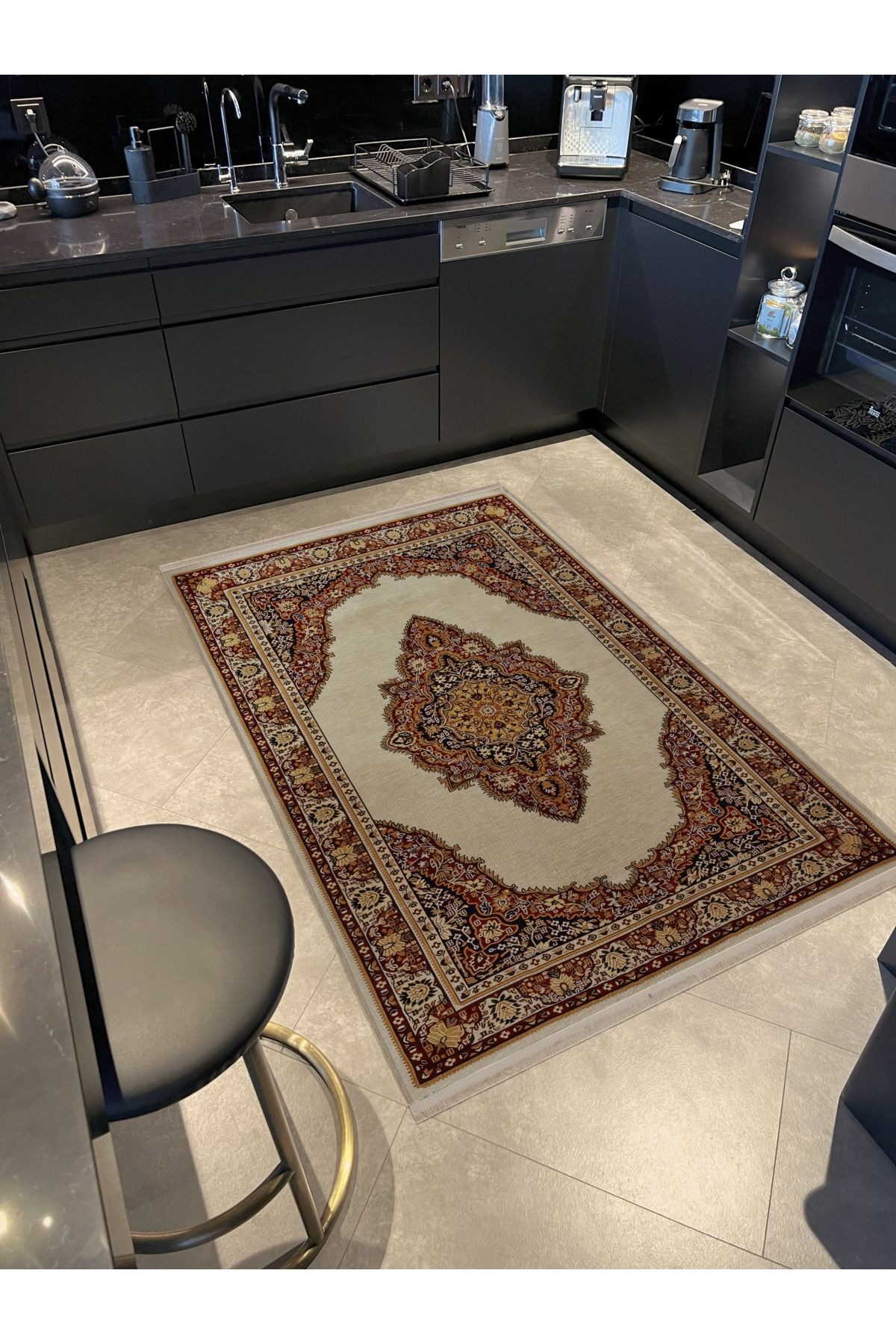 Turuncu Ton Çok Renkli Geleneksel Motif Etnik Desenli Kreatif Vintage Dekoratif Halı 2394