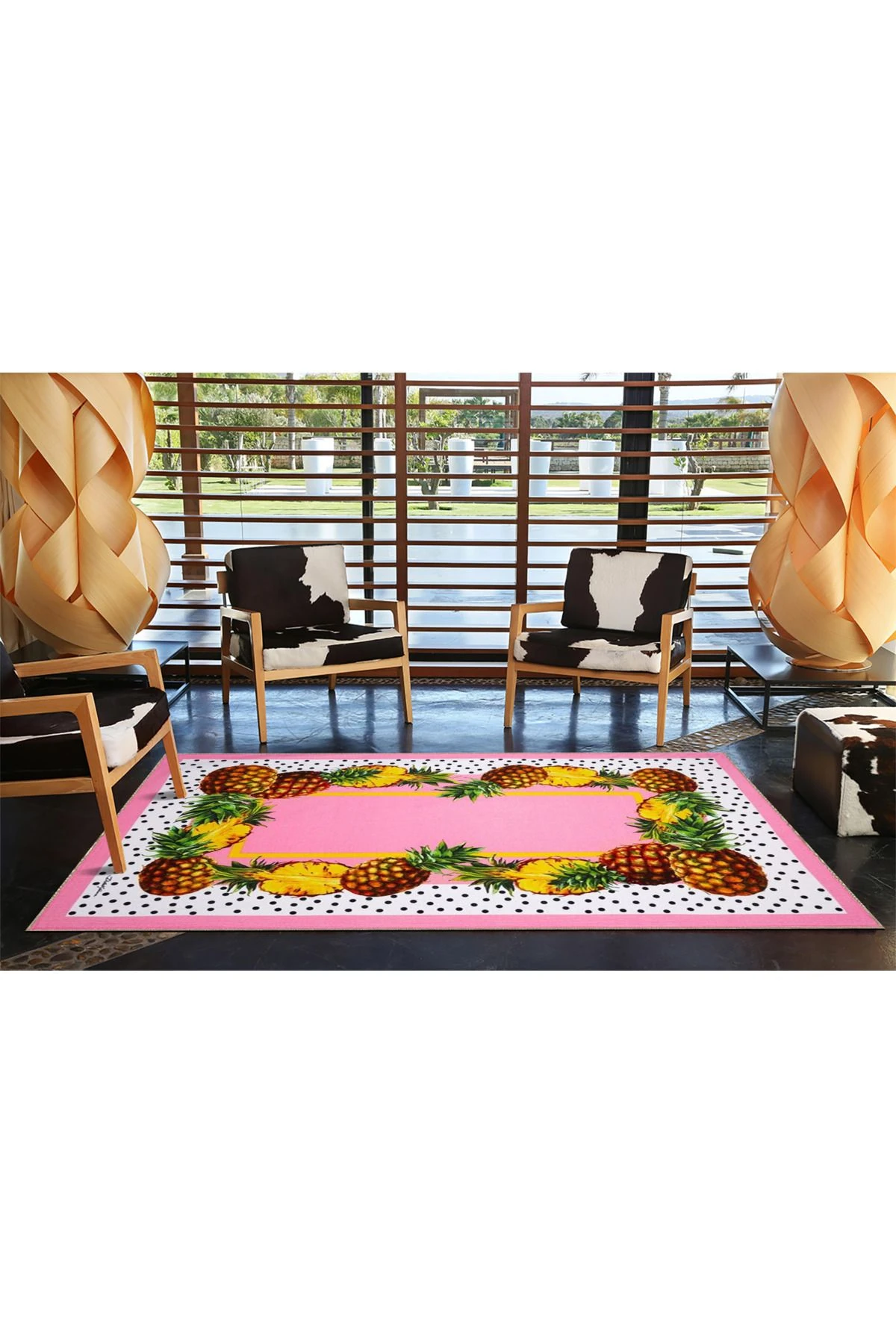 Pembe Renk Temalı Ananas Meyve Desenli Kreatif Halı 3753