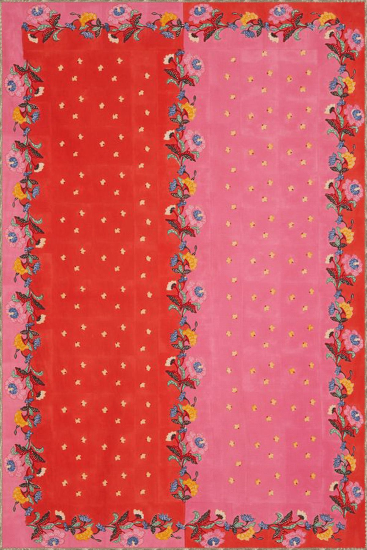 Kırmızı Pembe Temalı Karma Çiçek Desenli Modern Dekoratif Halı 3616