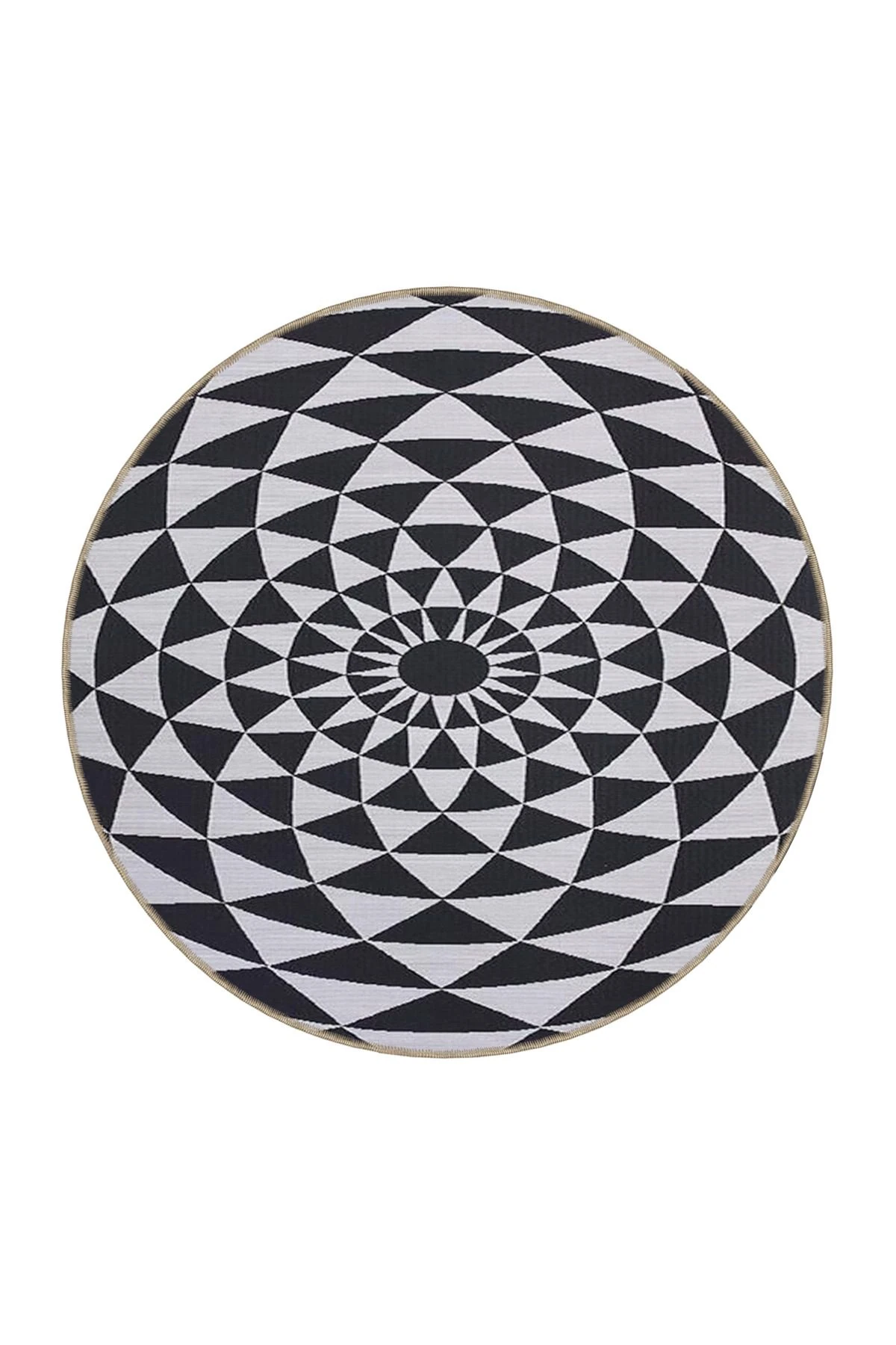 Daire ve Üçgen Desenli Siyah Beyaz Dokuma Taban miravip654