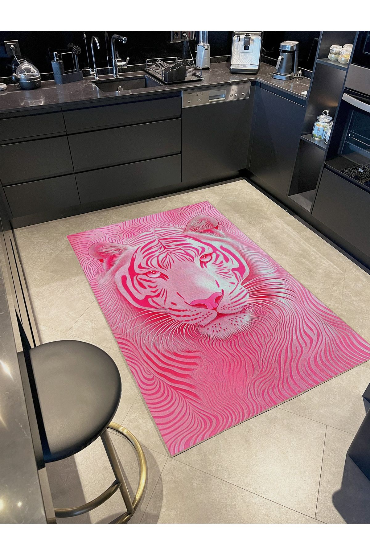 İnci Koleksiyonu Pembe Kaplan Desenli Dokuma Taban Modern Dekoratif Halı inci65
