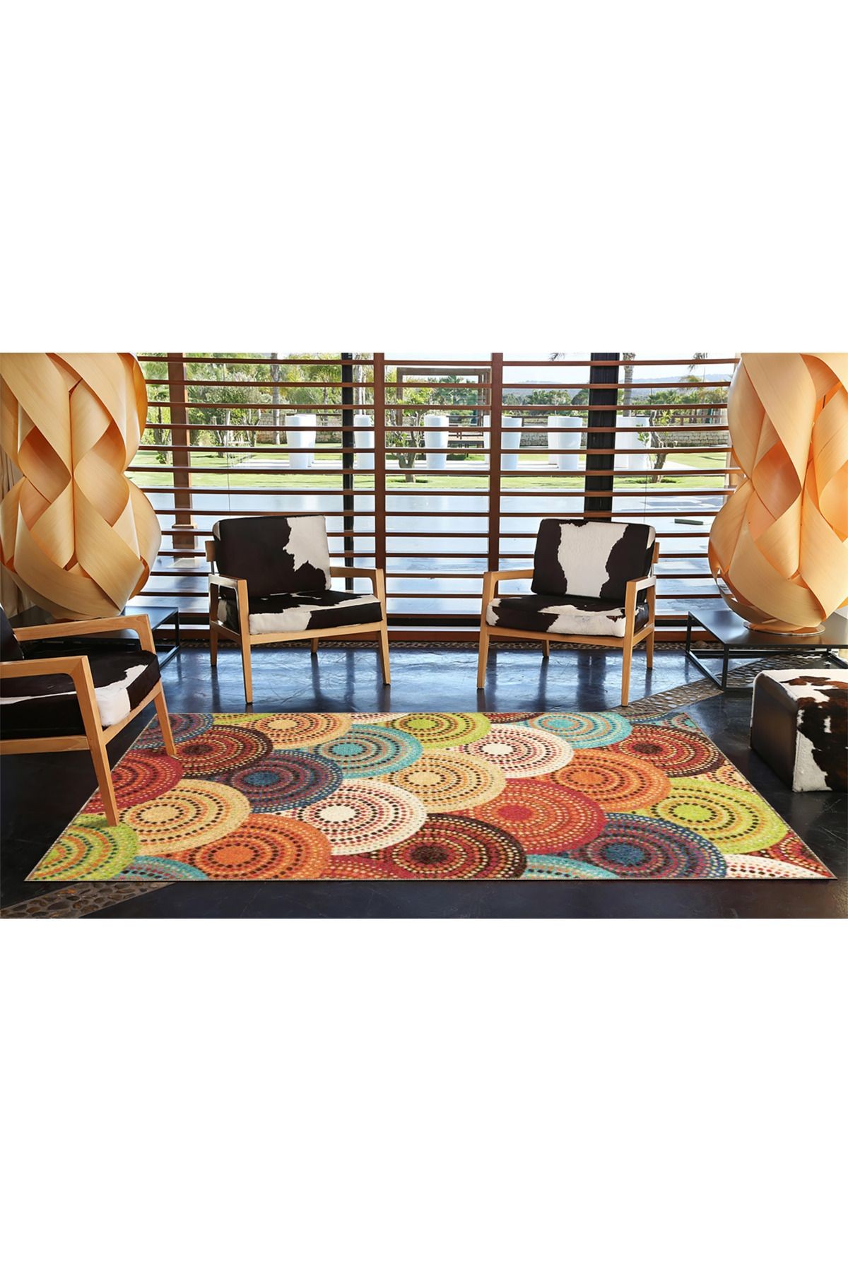 Multy Renklerinde Daire Geometrik Desenli Dekoratif Halı 4114