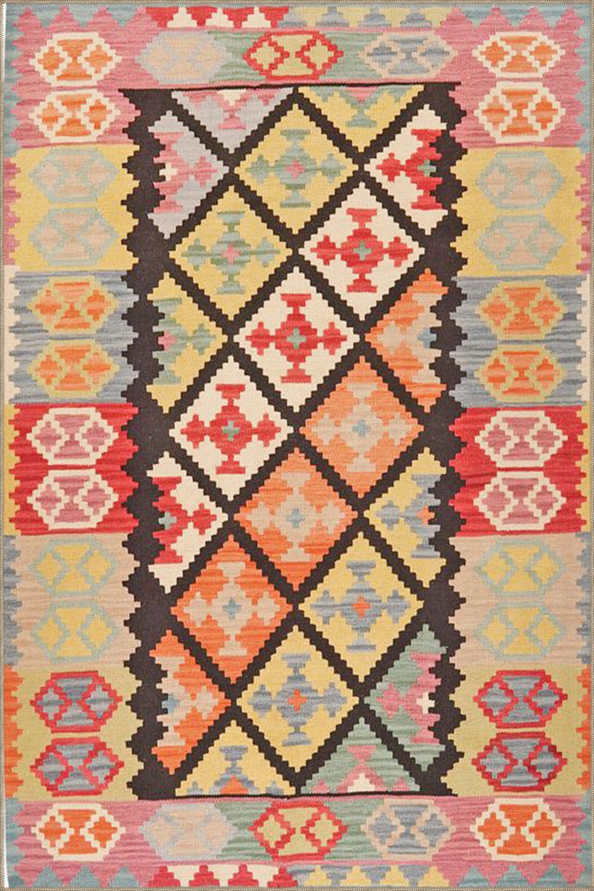 Pembe Tonlarında Arkaplan ve Geometrik Dokuma Taban Halı 4165