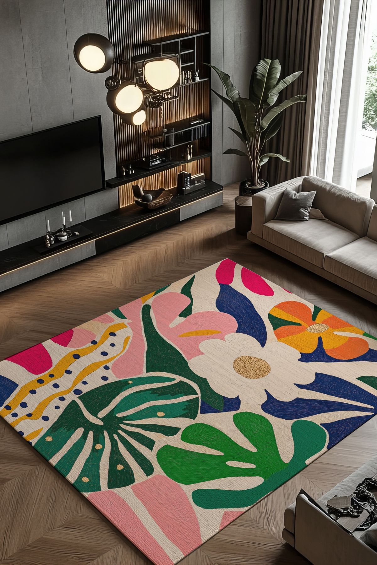 Nova Art Çiçekli Çok Renkli Tema Dokuma Taban Dekoratif Salon Halısı 213