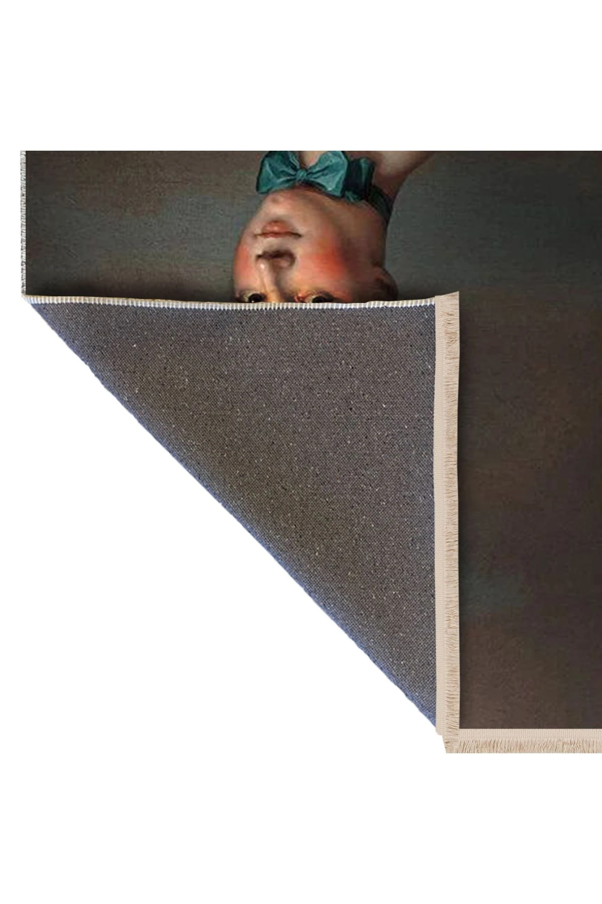 Özge Koleksiyonu Yeşil Papyonlu Ters Duran Kadın Desenli Dokuma Taban Modern Dekoratif Halı özge03