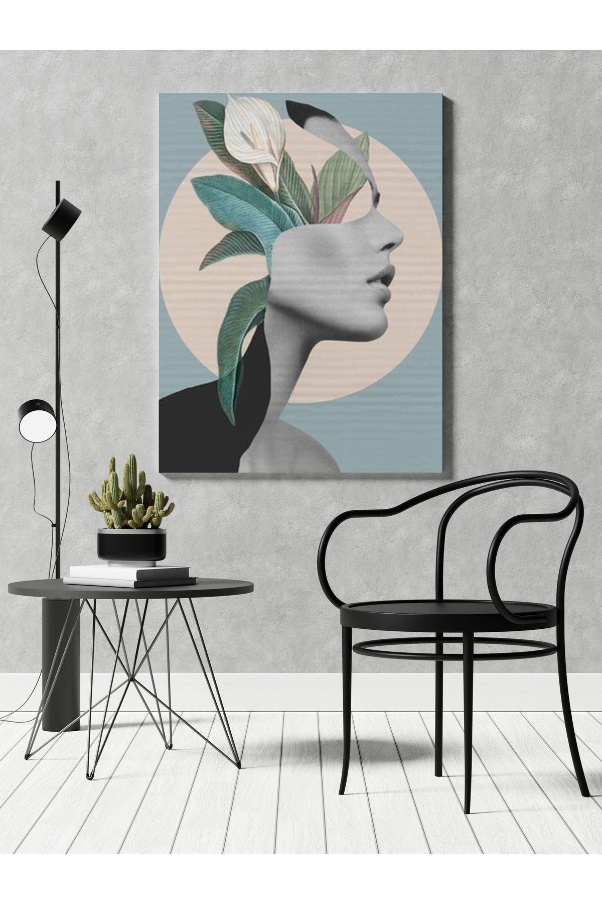 Kanvas Tablo Soyut Çiçek ve Kadın Yüz Desen