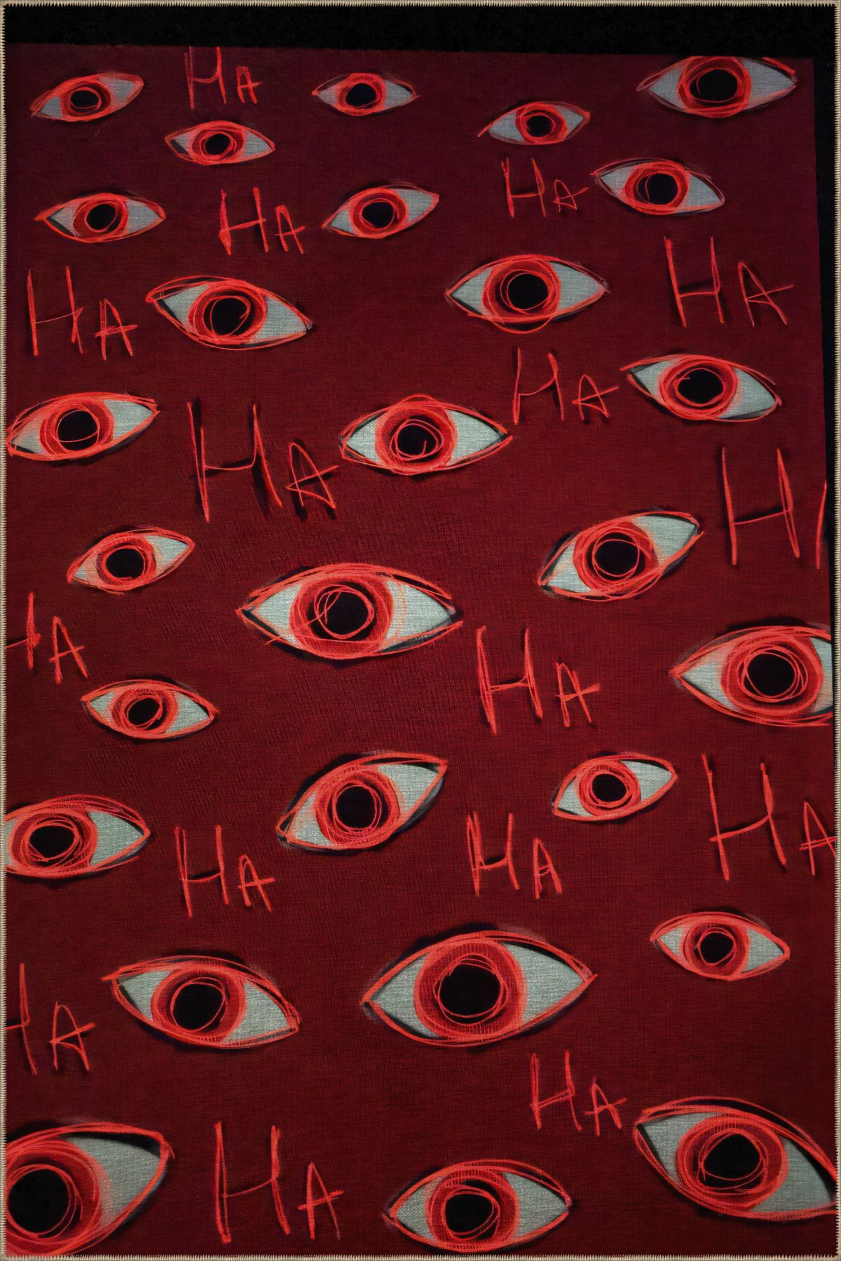 Bordo Temalı Sürrealist Göz Desenli Kreatif Modern Dekoratif Halı 2375