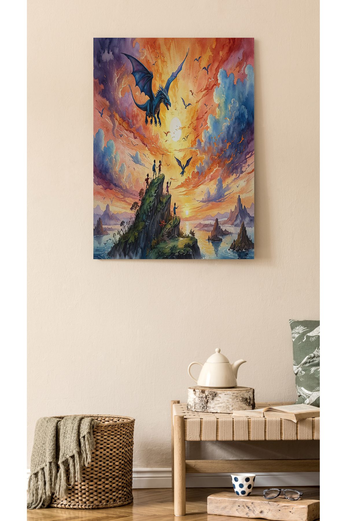 Kanvas Tablo Uçan Dinozor Hayvan Temalı Desenli Modern Tablo