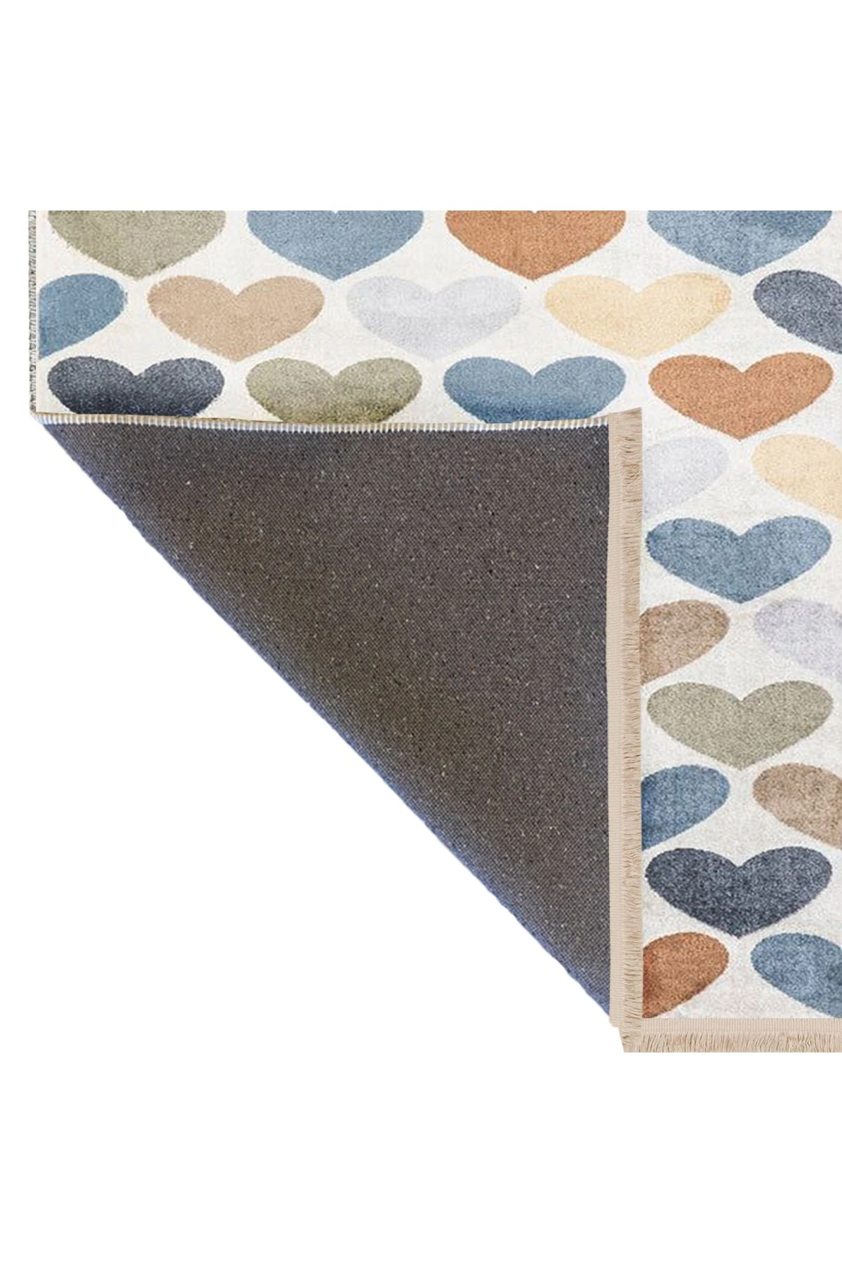 Asya Koleksiyonu Pastel Tonlarda Kalpler Desenli Dokuma Taban Modern Dekoratif Halı asya26