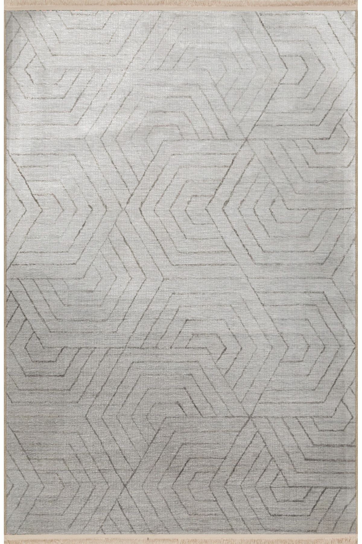 Bej Gri Temalı Geometrik Desenli Kreatif Modern Dekoratif Halı 2808