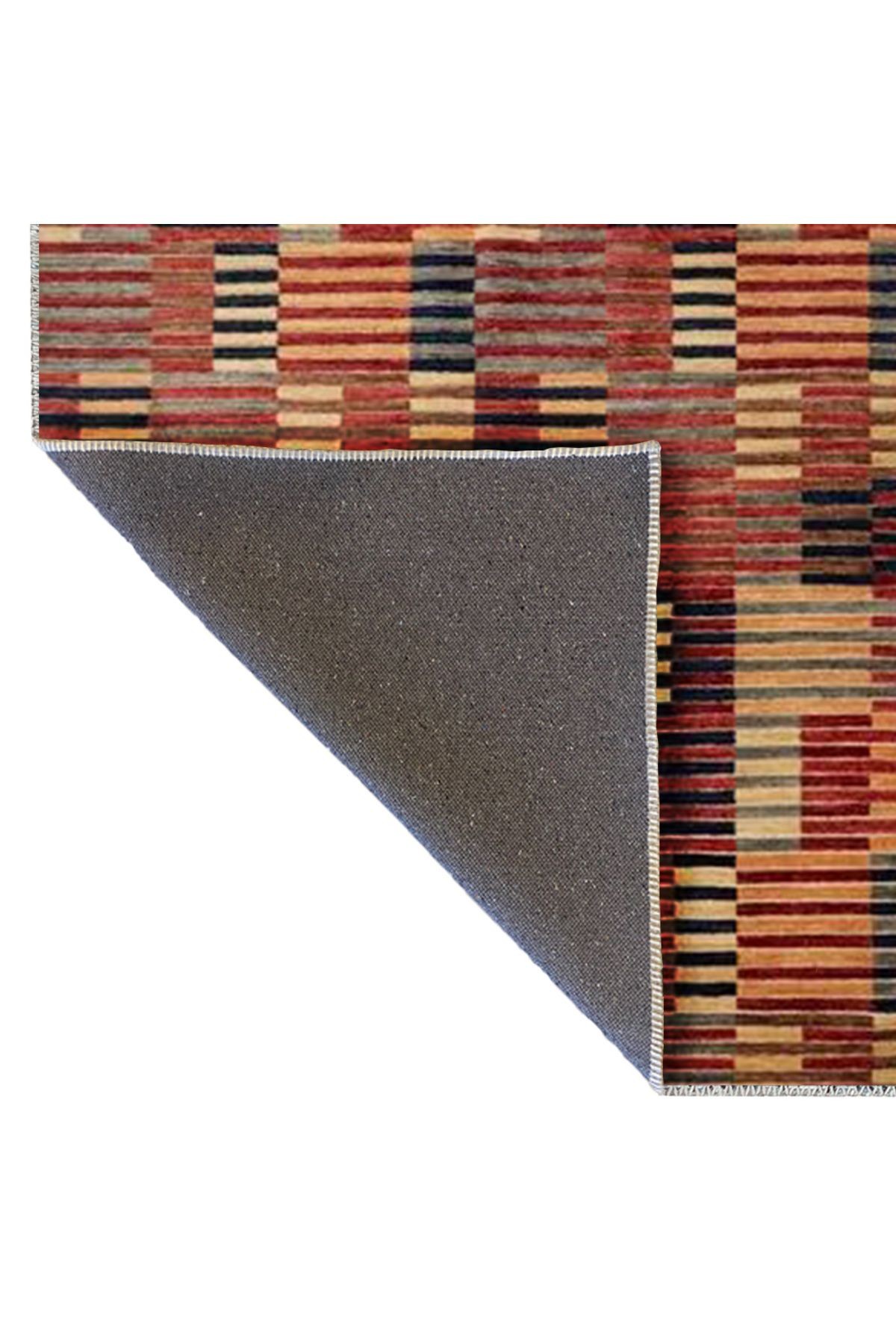 Ametist Serisi Çok Renkli Çizgili Patchwork Desenli Dokuma Taban Modern Dekoratif Halı ametist49