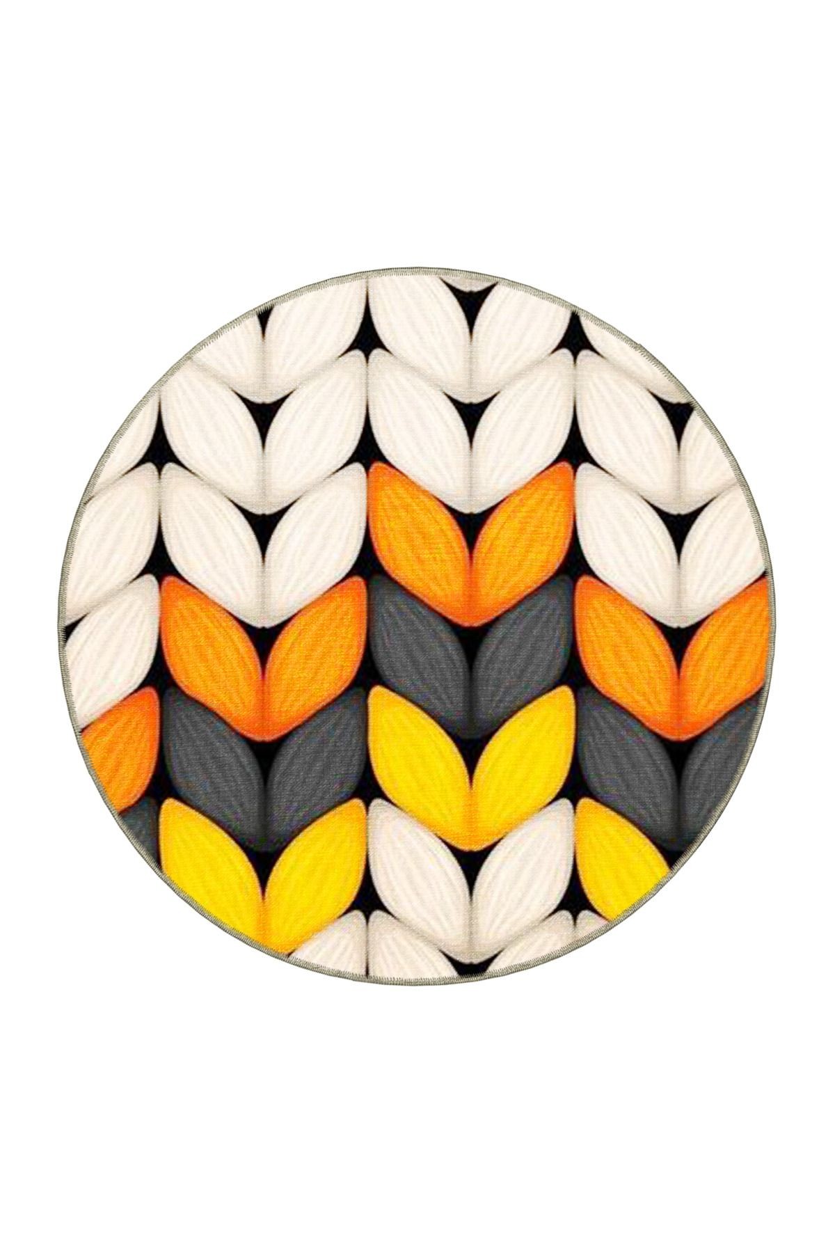 Bej Turuncu Temalı Geometrik Yonca Yaprak Desenli Modern Dekoratif Halı 4653