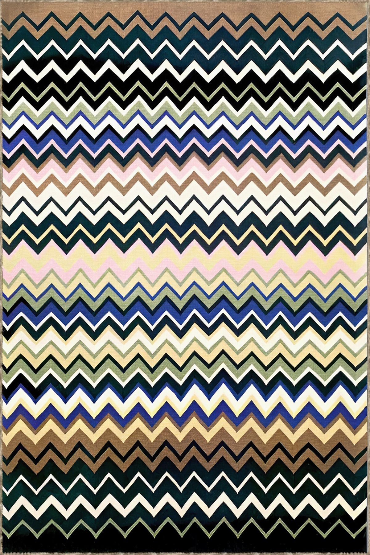 Çok Renkli Zik Zak Geometrik Üçgen Şekil Desenli Modern Dekoratif Halı 2009
